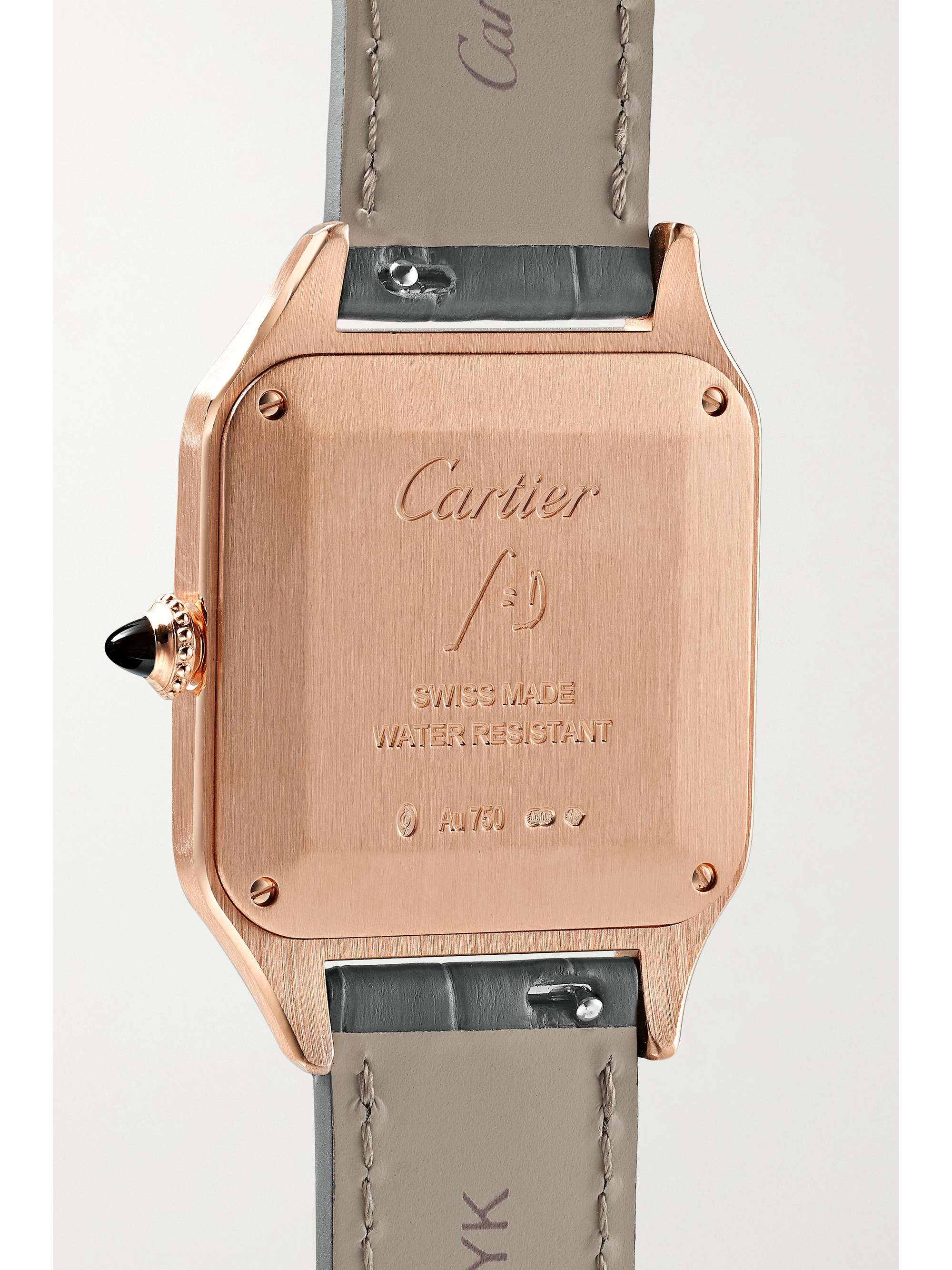 CARTIER Montre en or rose 18 carats (750/1000) et diamants à bracelet en alligator Santos-Dumont Large, 31,4 mm