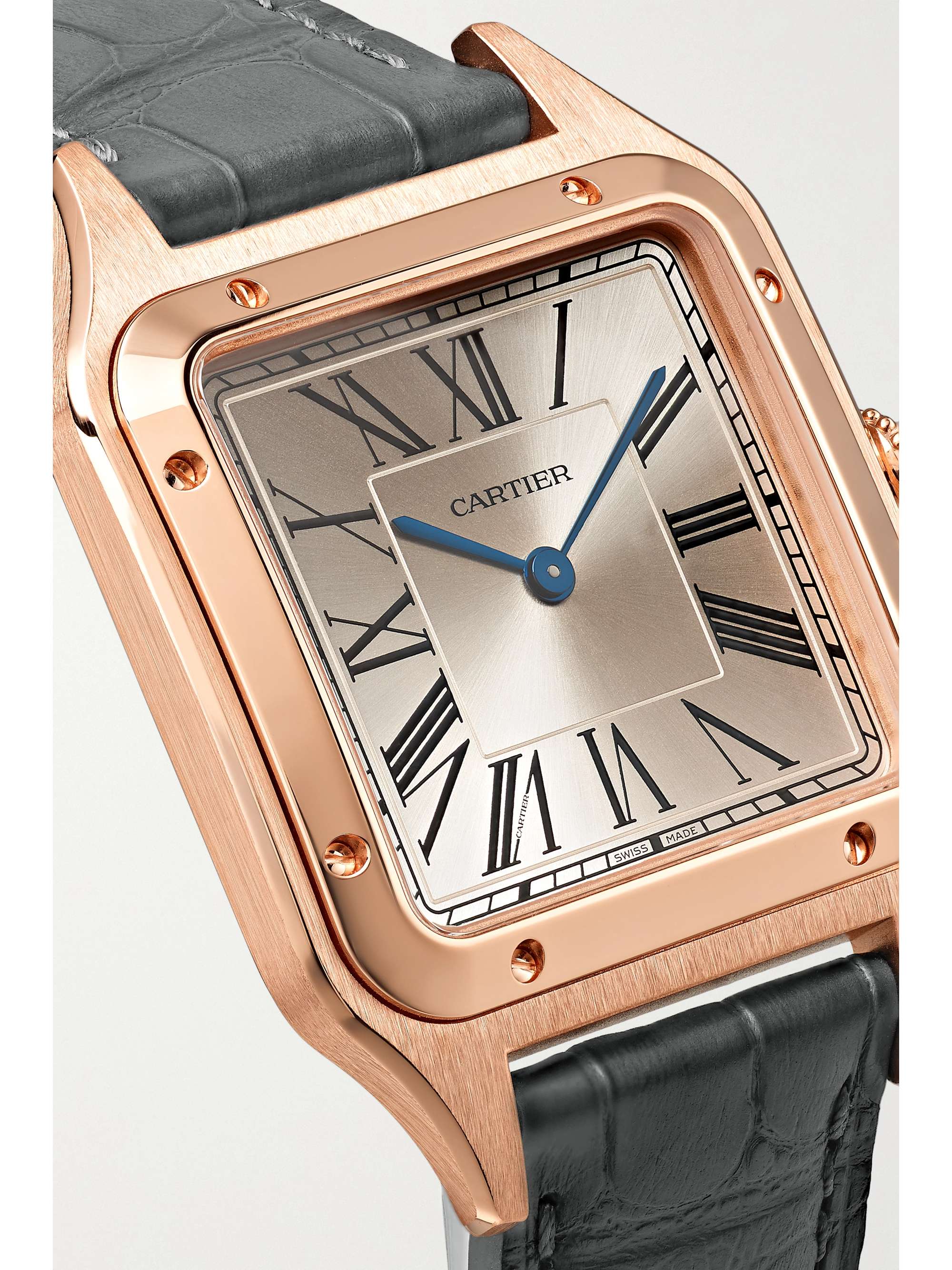 CARTIER Montre en or rose 18 carats (750/1000) et diamants à bracelet en alligator Santos-Dumont Large, 31,4 mm