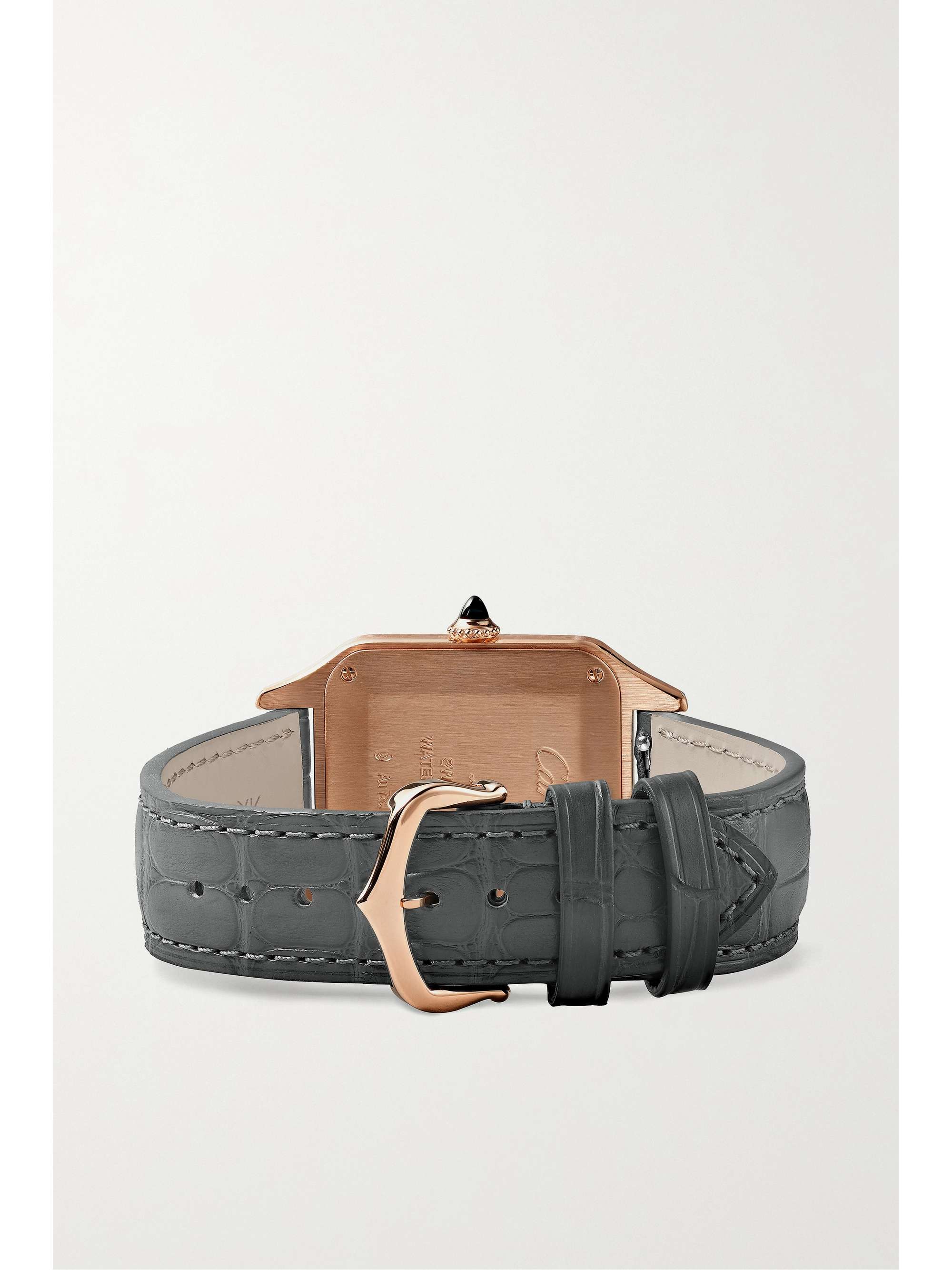 CARTIER Montre en or rose 18 carats (750/1000) et diamants à bracelet en alligator Santos-Dumont Large, 31,4 mm