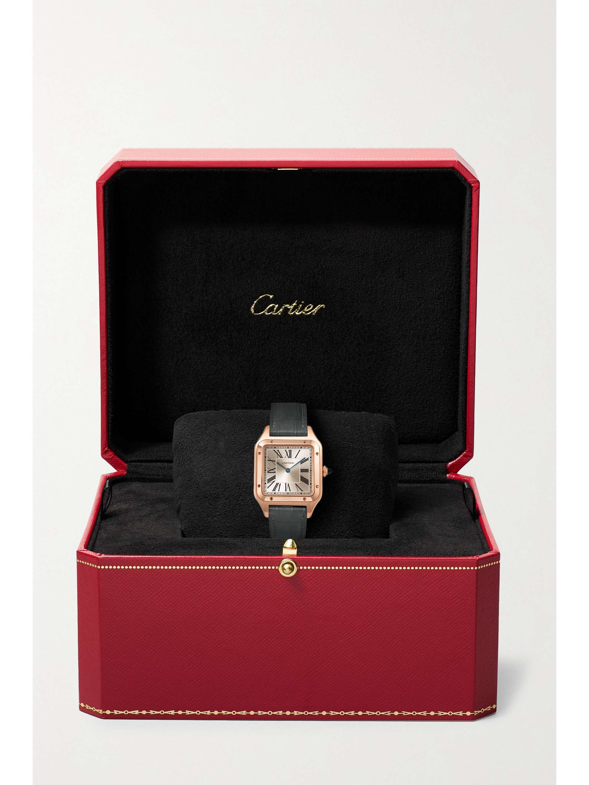 CARTIER Montre en or rose 18 carats (750/1000) et diamants à bracelet en alligator Santos-Dumont Large, 31,4 mm