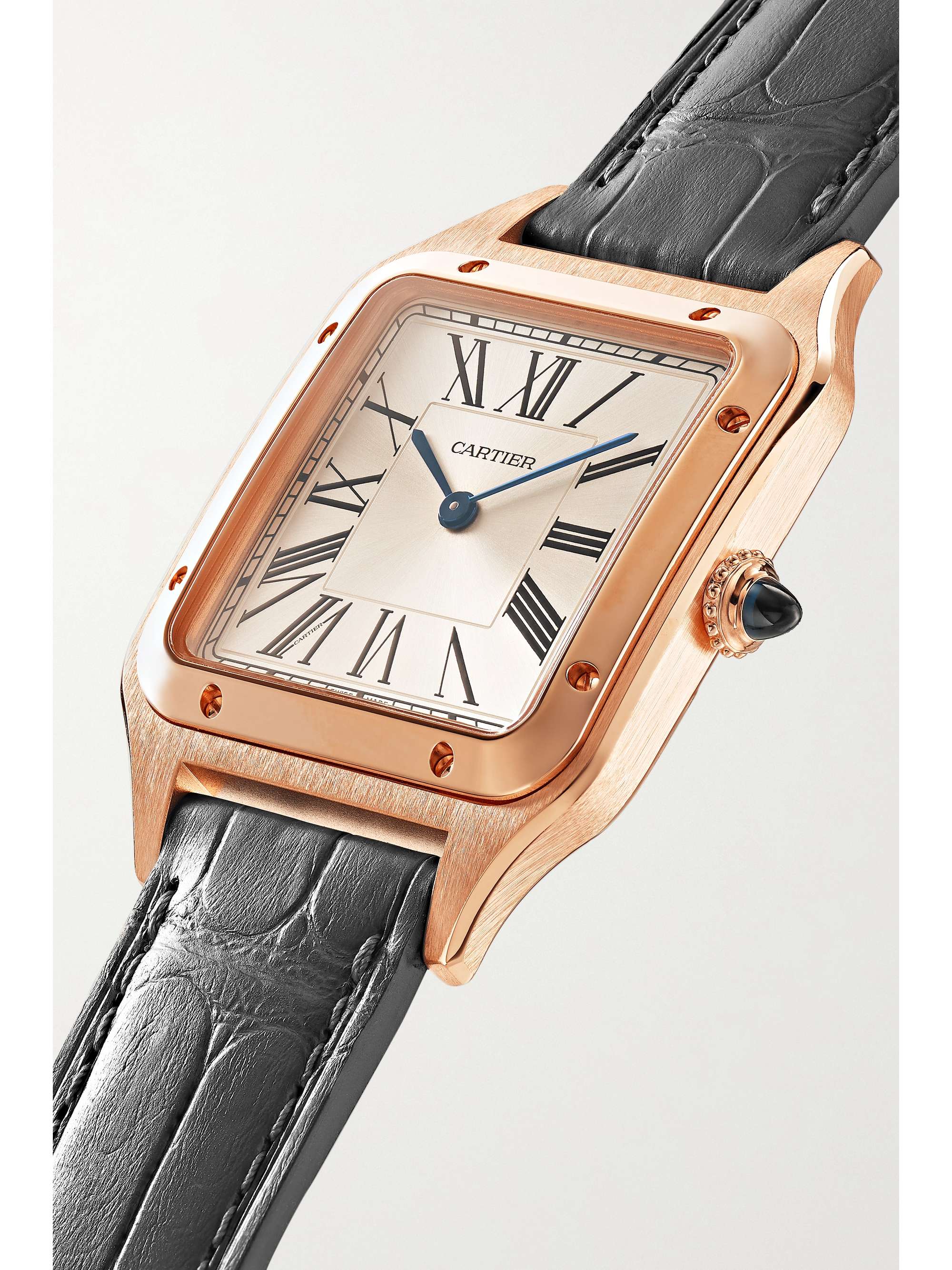 CARTIER Montre en or rose 18 carats (750/1000) et diamants à bracelet en alligator Santos-Dumont Large, 31,4 mm