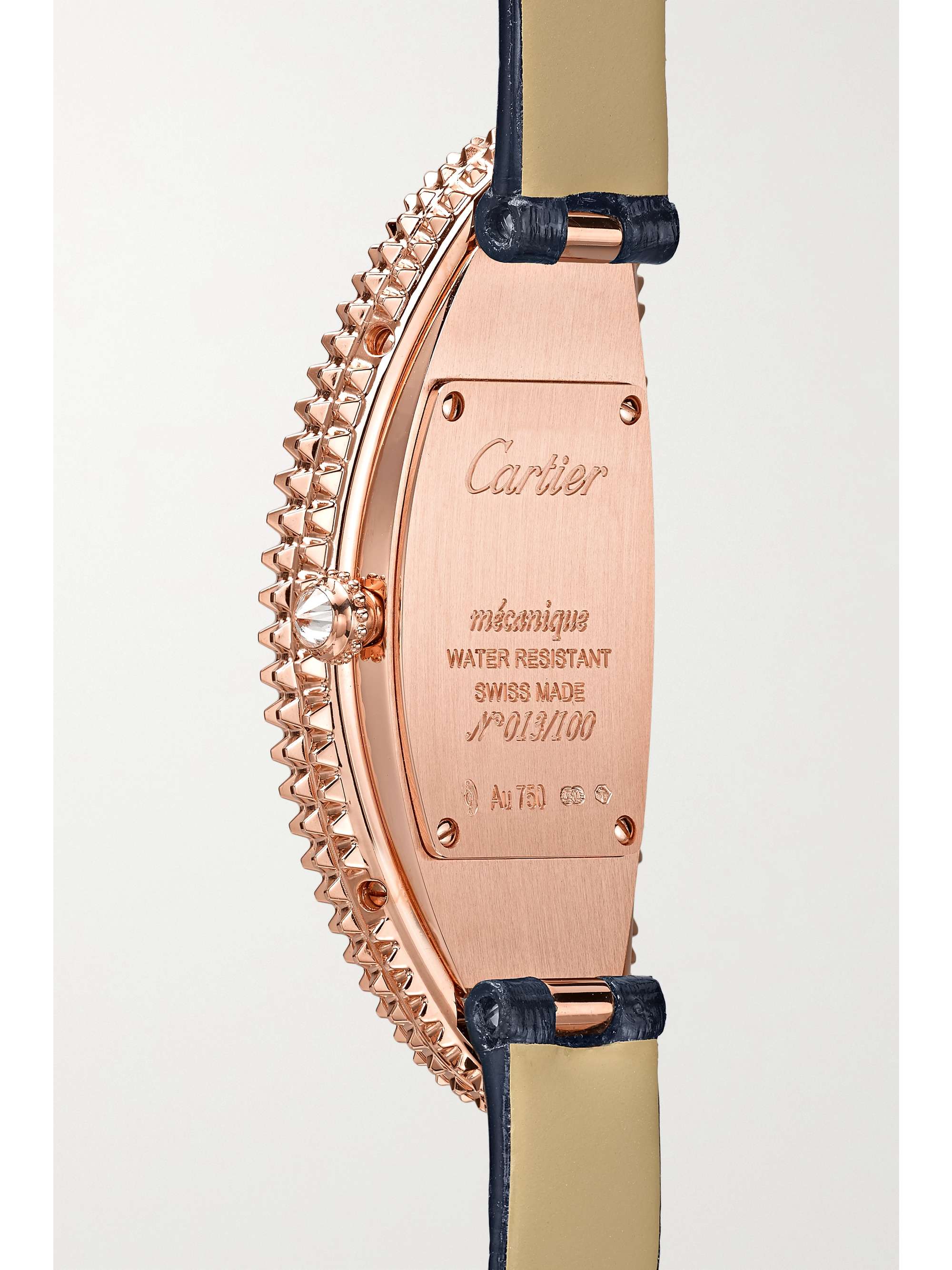 CARTIER Baignoire Allongée 21mm medium 18-karat rose gold, alligator and diamond watch
