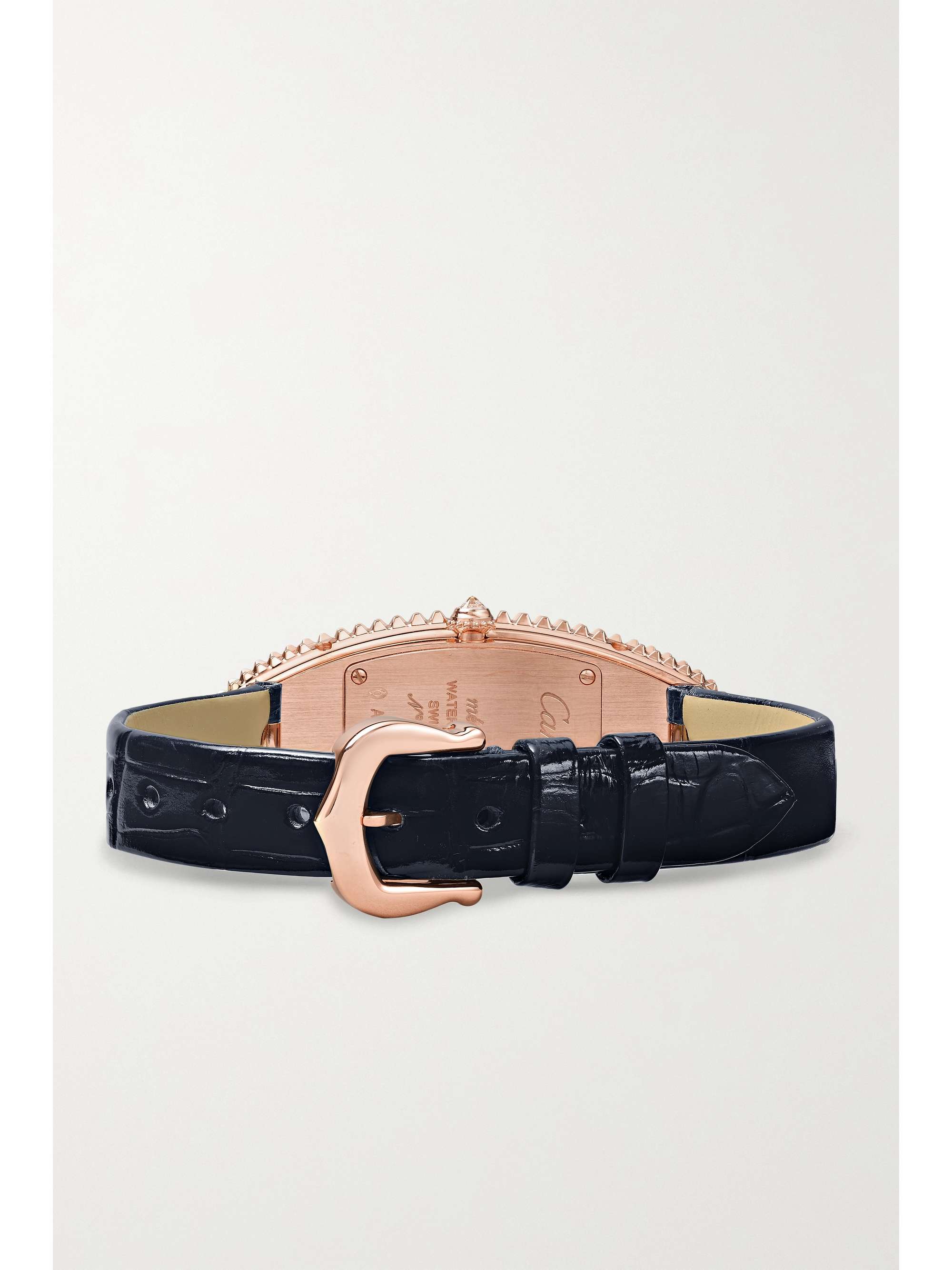 CARTIER Baignoire Allongée 21mm medium 18-karat rose gold, alligator and diamond watch