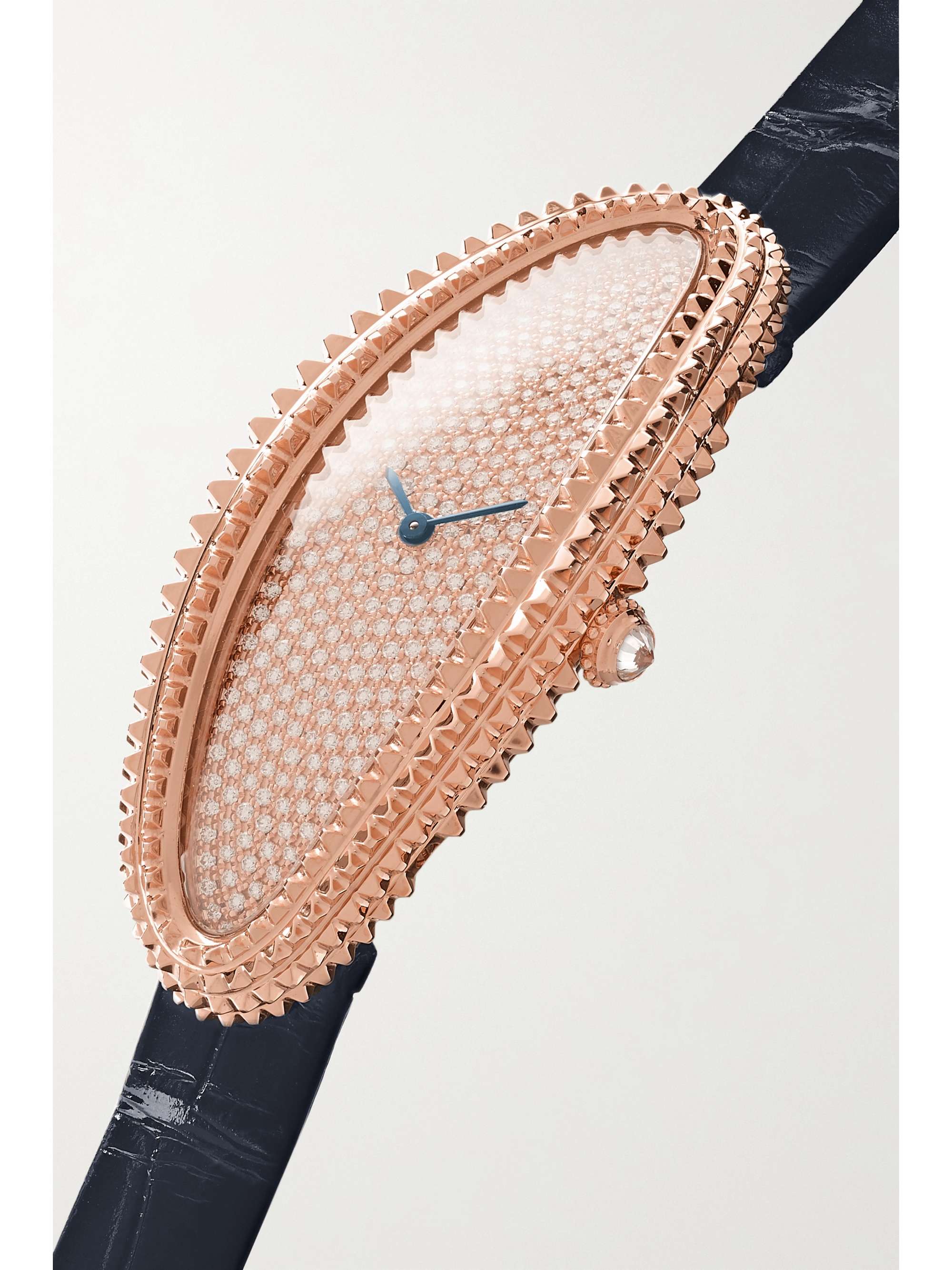 CARTIER Baignoire Allongée 21mm medium 18-karat rose gold, alligator and diamond watch