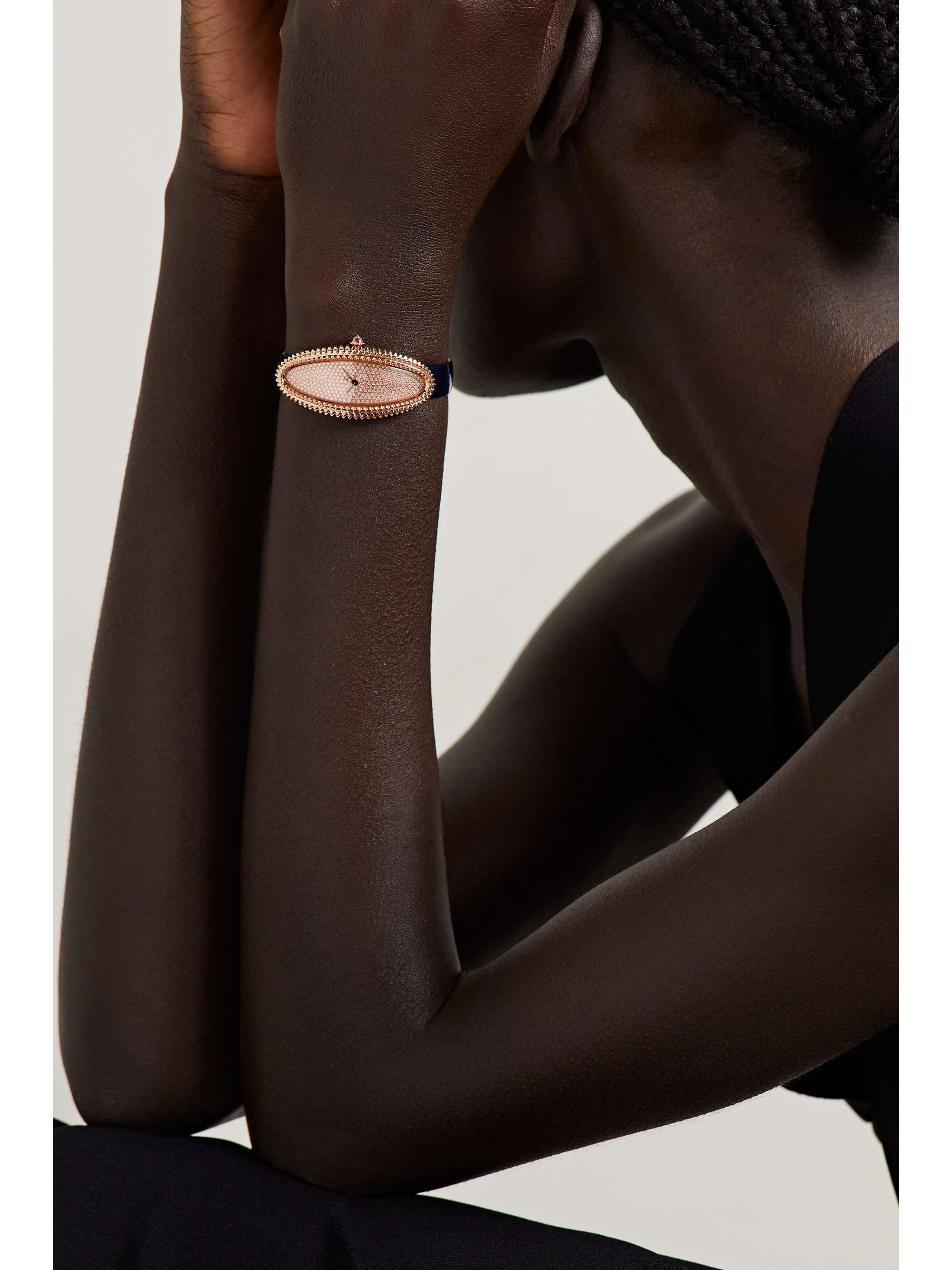 CARTIER Baignoire Allongée 21mm medium 18-karat rose gold, alligator and diamond watch