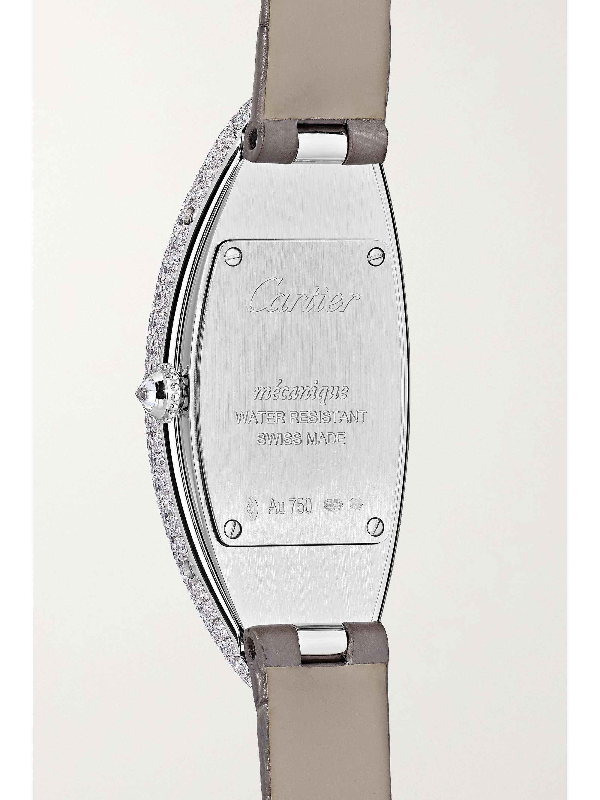 CARTIER Baignoire Allongée 21mm medium 18-karat white gold, alligator and diamond watch