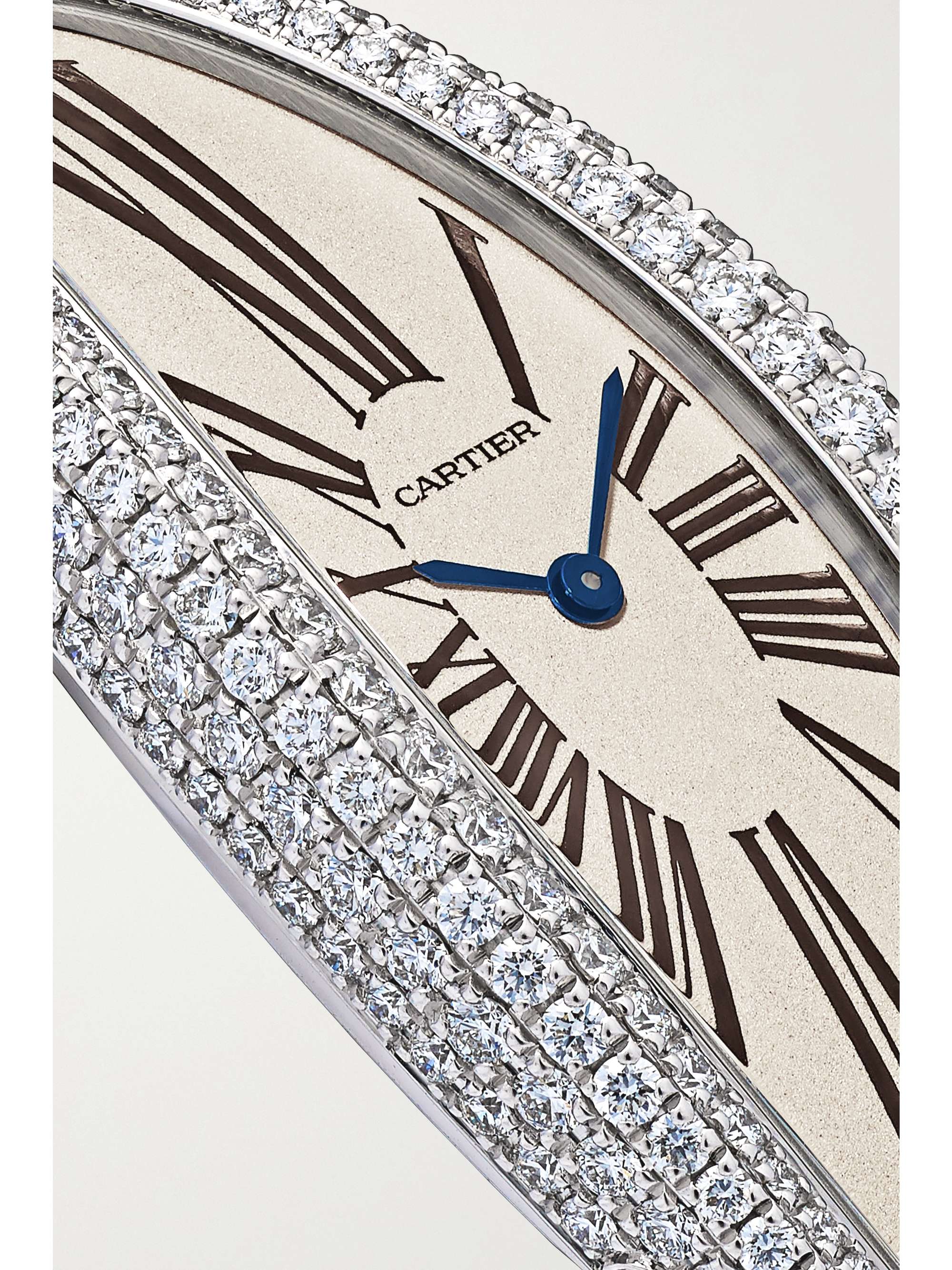 CARTIER Baignoire Allongée 21mm medium 18-karat white gold, alligator and diamond watch