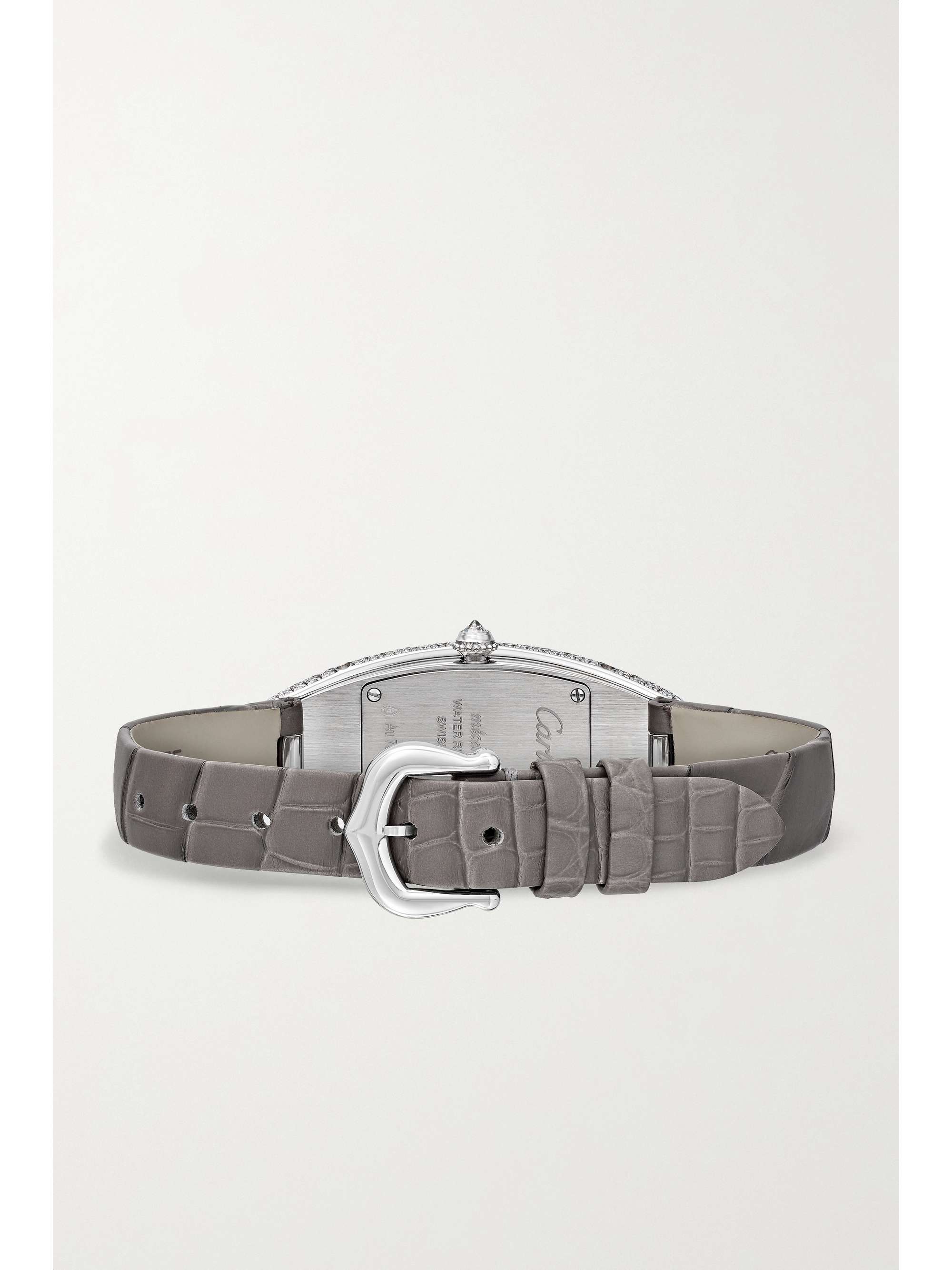 CARTIER Baignoire Allongée 21mm medium 18-karat white gold, alligator and diamond watch