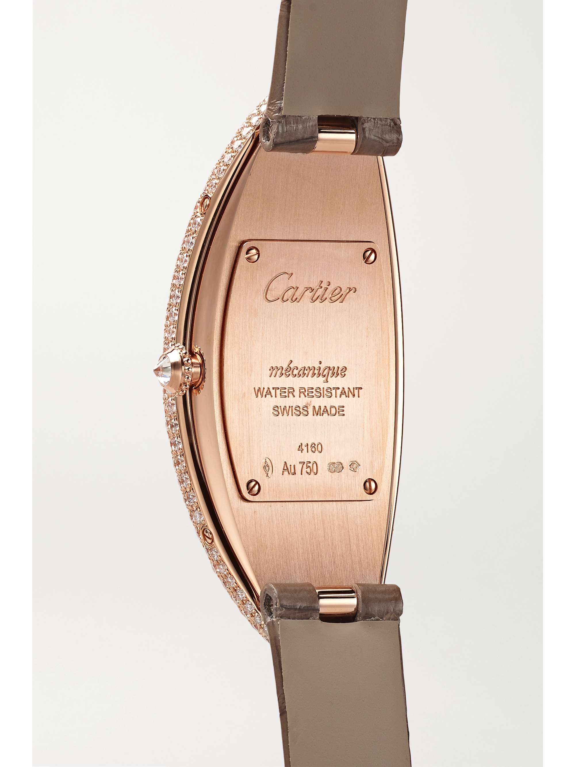 CARTIER Baignoire Allongée 23mm extra large 18-karat rose gold, alligator and diamond watch