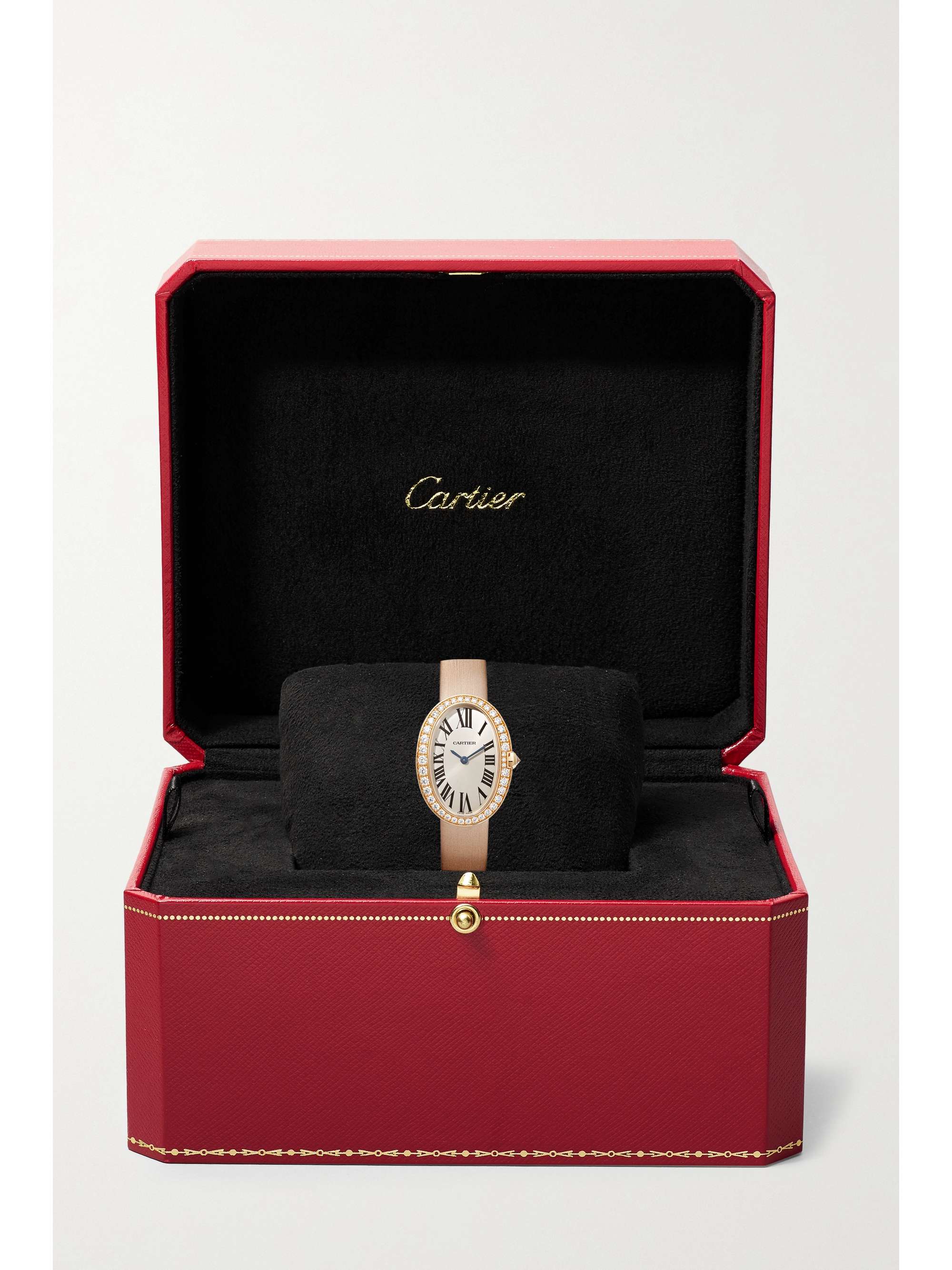CARTIER Montre en or gris 18 carats (750/1000) rhodié et diamants à bracelet en toile brossée Baignoire Small, 24,5 mm