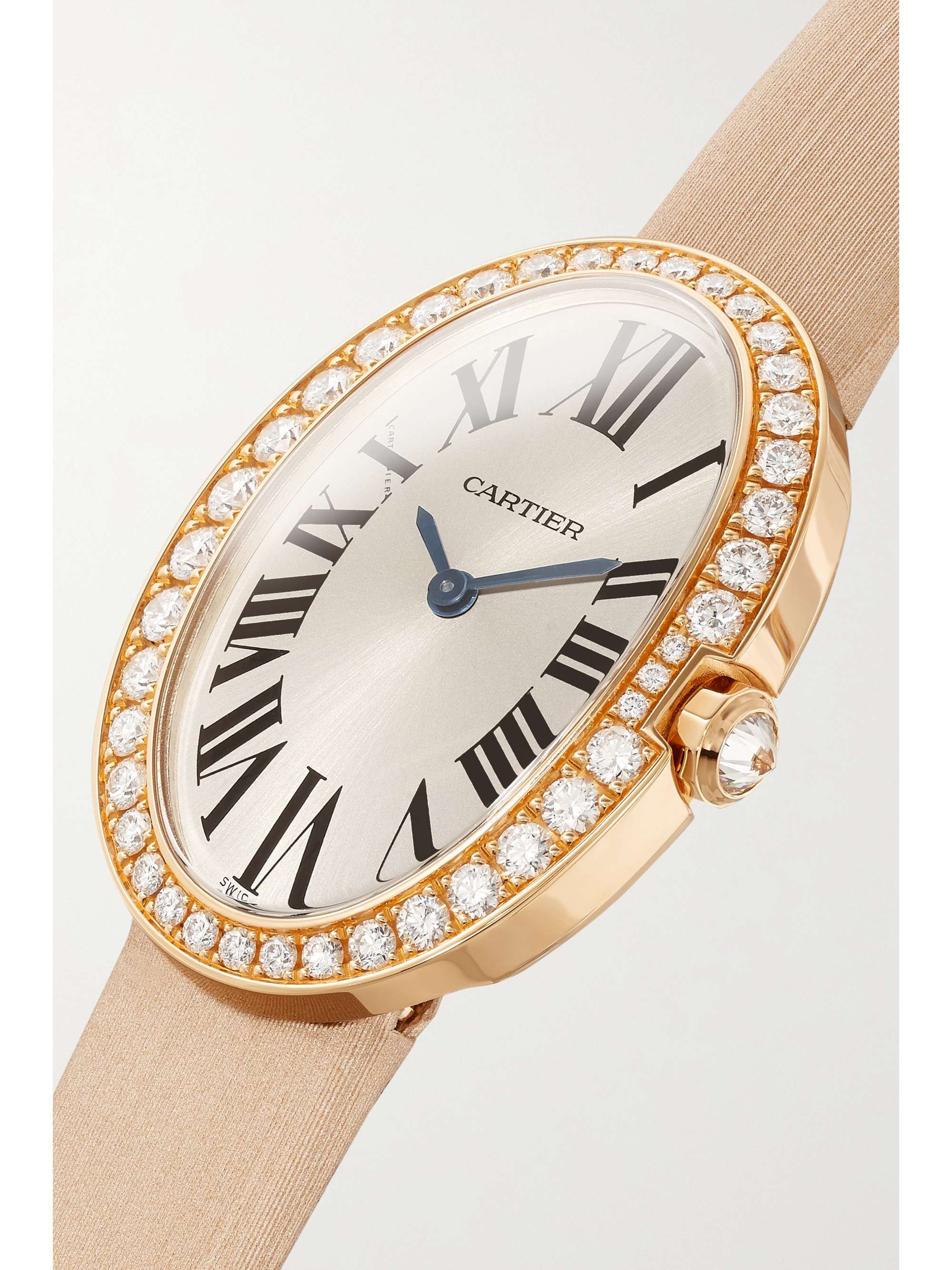 CARTIER Montre en or gris 18 carats (750/1000) rhodié et diamants à bracelet en toile brossée Baignoire Small, 24,5 mm