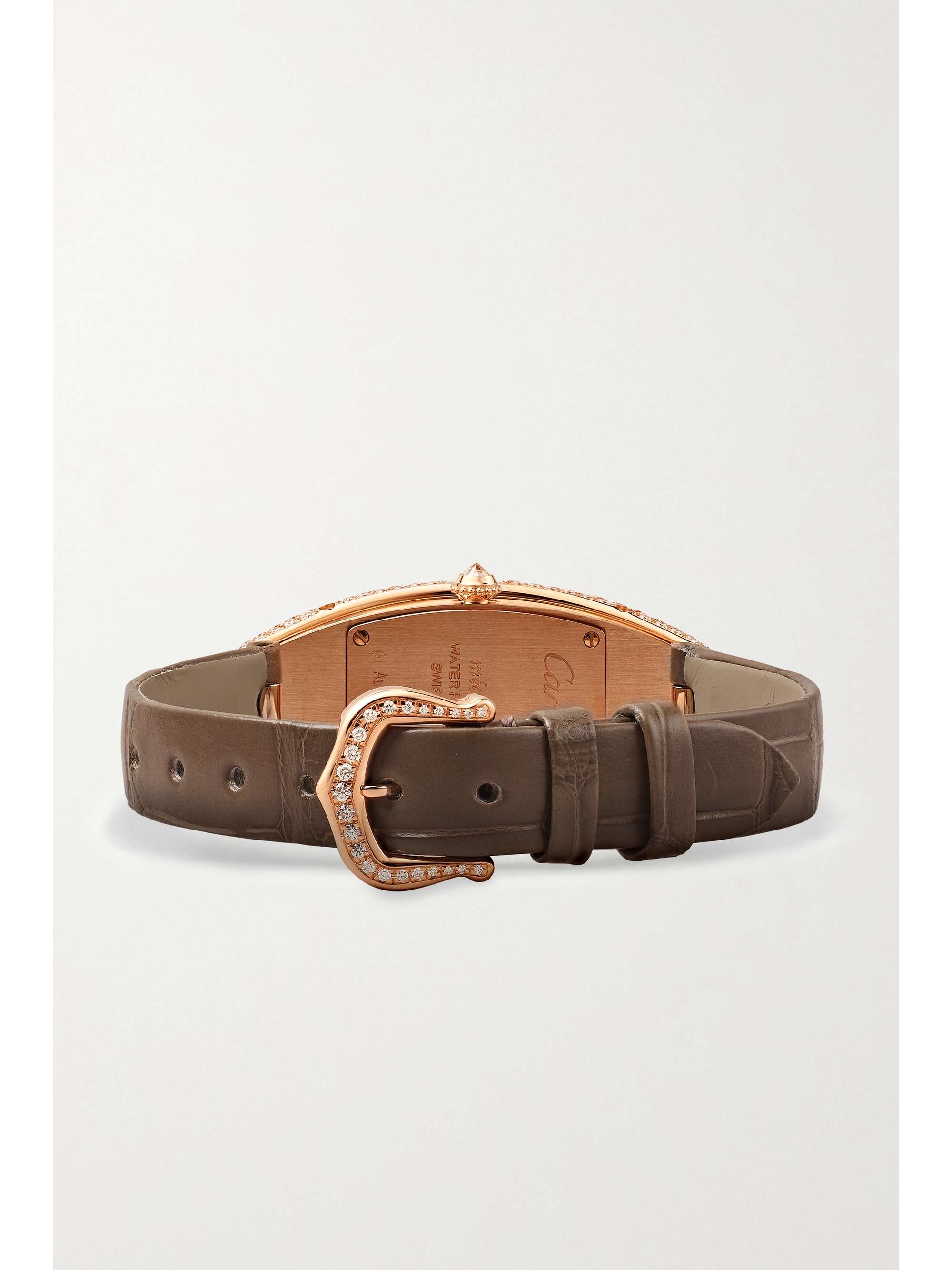 CARTIER Baignoire Allongée 21mm medium 18-karat rose gold, alligator and diamond watch
