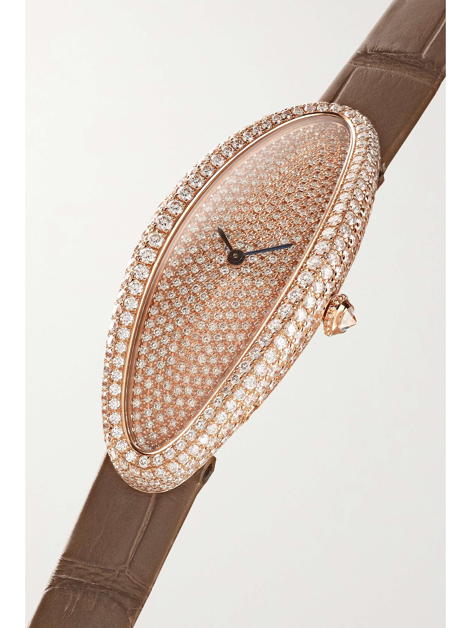 CARTIER Baignoire Allongée 21mm medium 18-karat rose gold, alligator and diamond watch
