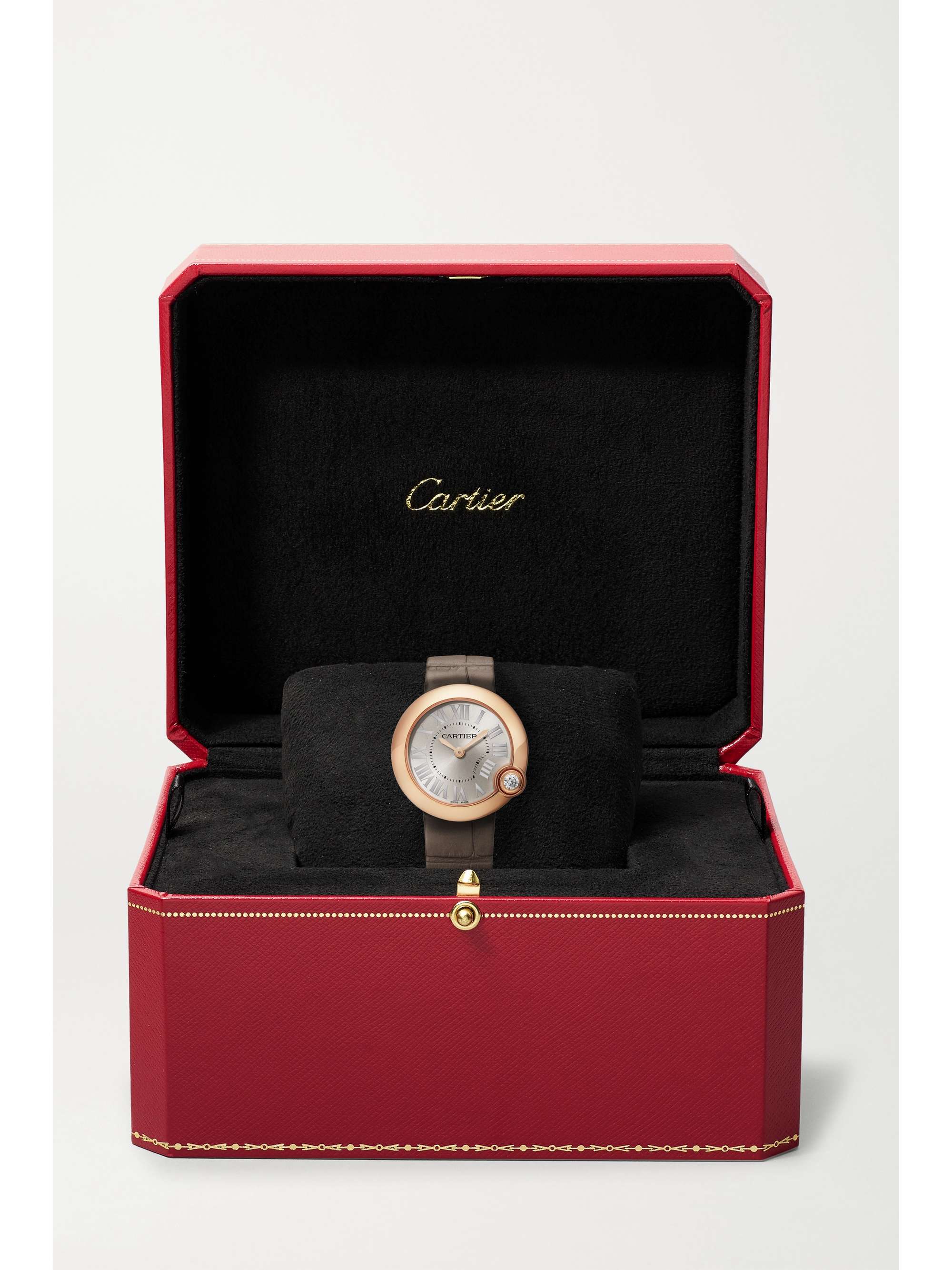 CARTIER Ballon Blanc de Cartier 30mm 18-karat rose gold, alligator and diamond watch