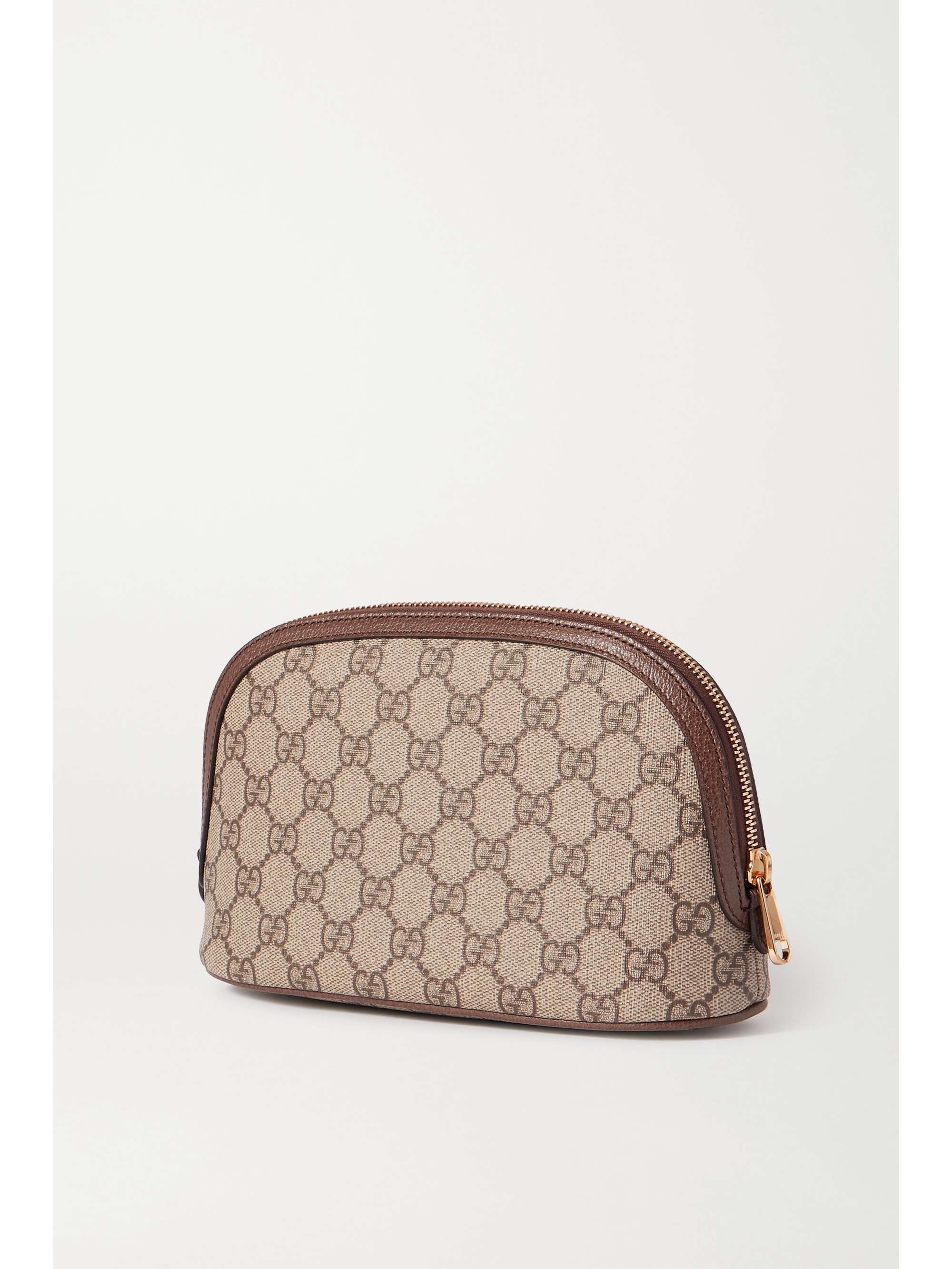 GUCCI Trousse à maquillage en toile enduite imprimée à finitions en cuir