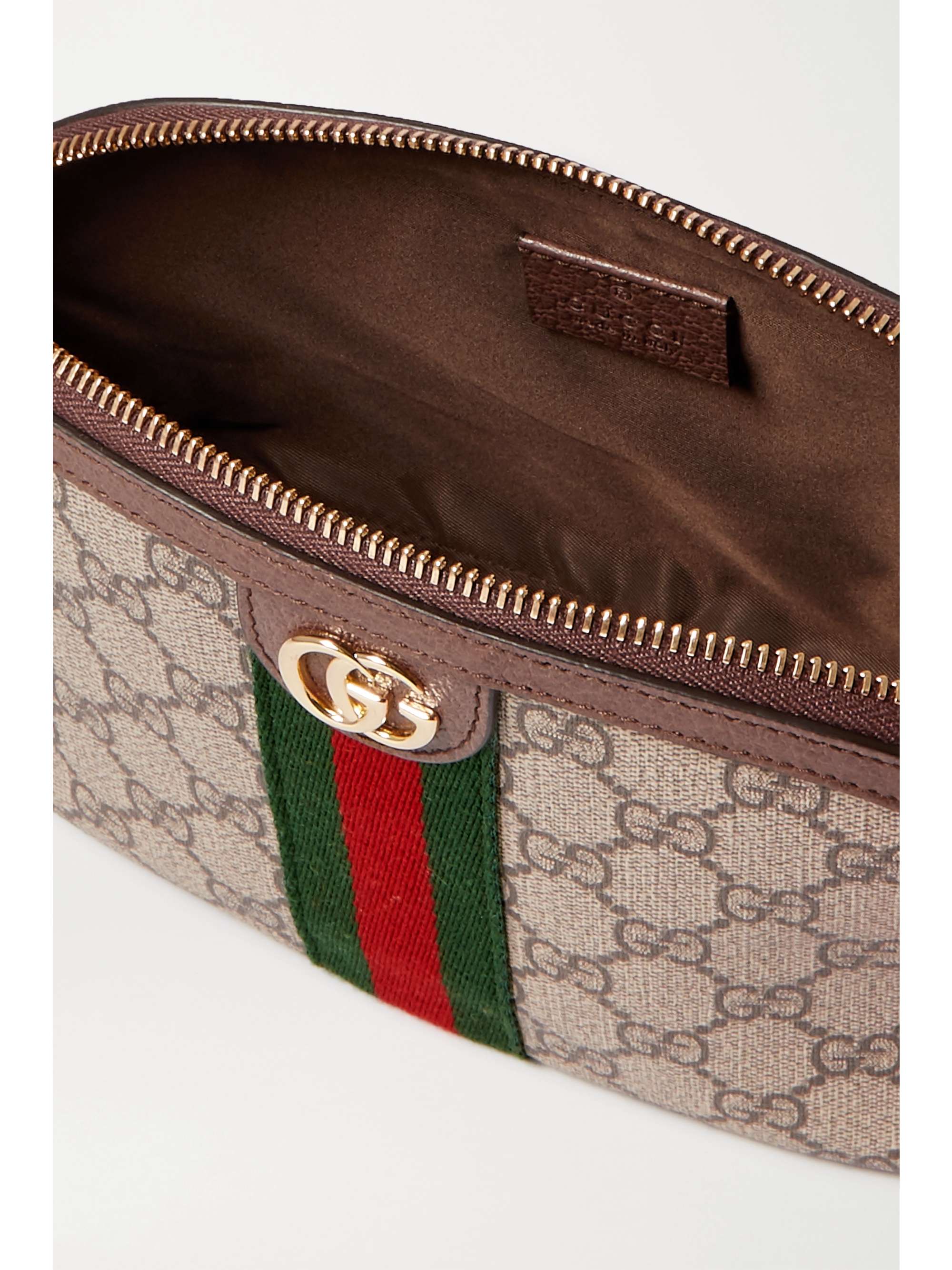GUCCI Trousse à maquillage en toile enduite imprimée à finitions en cuir