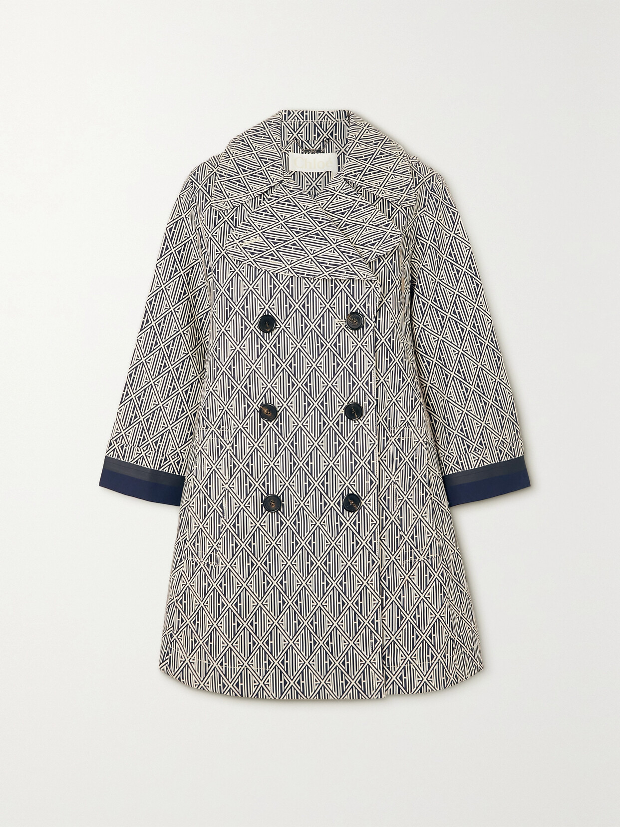 Chloé Double-breasted Printed Cotton-gabardine Coat In Black