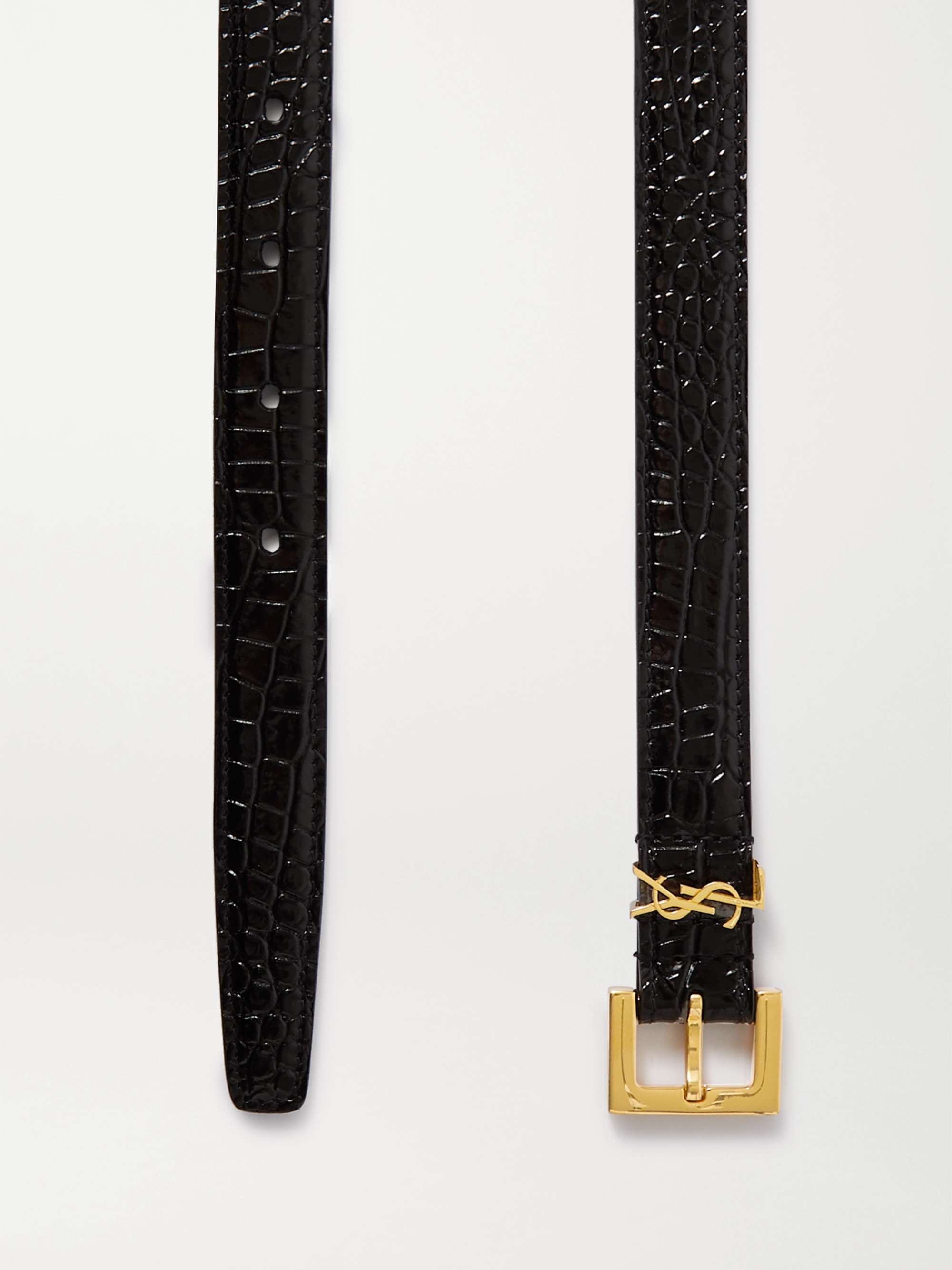 Black Chain-embellished lizard-effect leather belt, SAINT LAURENT, NET-A-PORTER