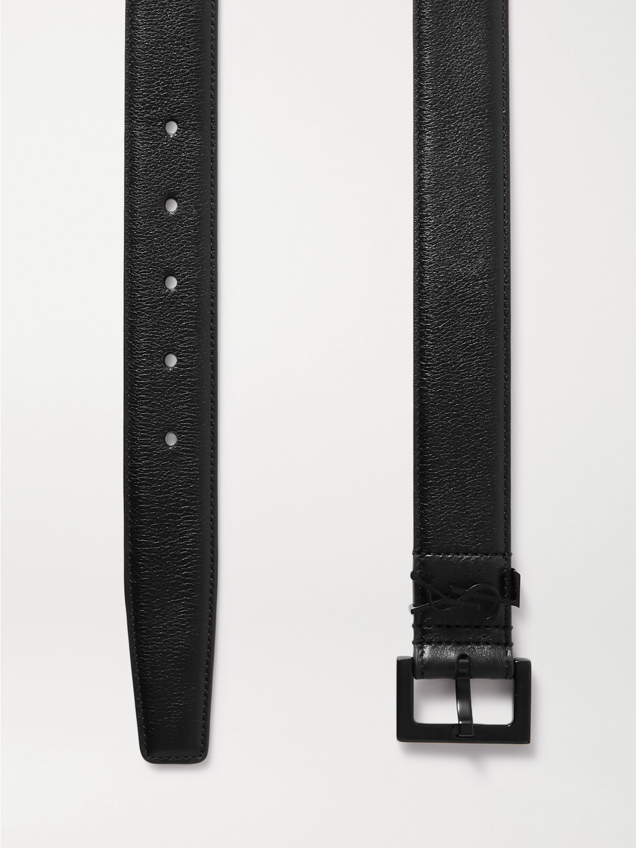 Saint Laurent Tonal Ysl Monogram Leather Belt In Black