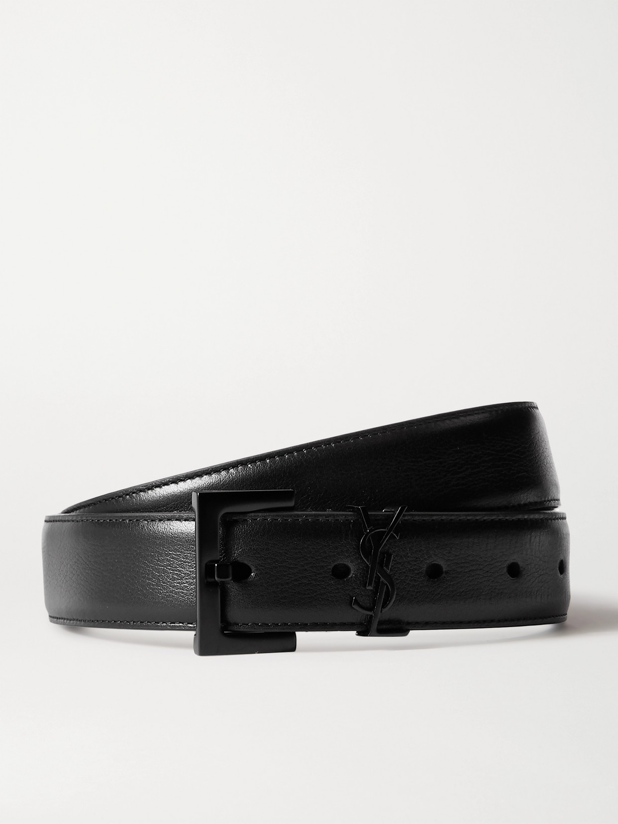 Saint Laurent Monogram Leather Belt - Black