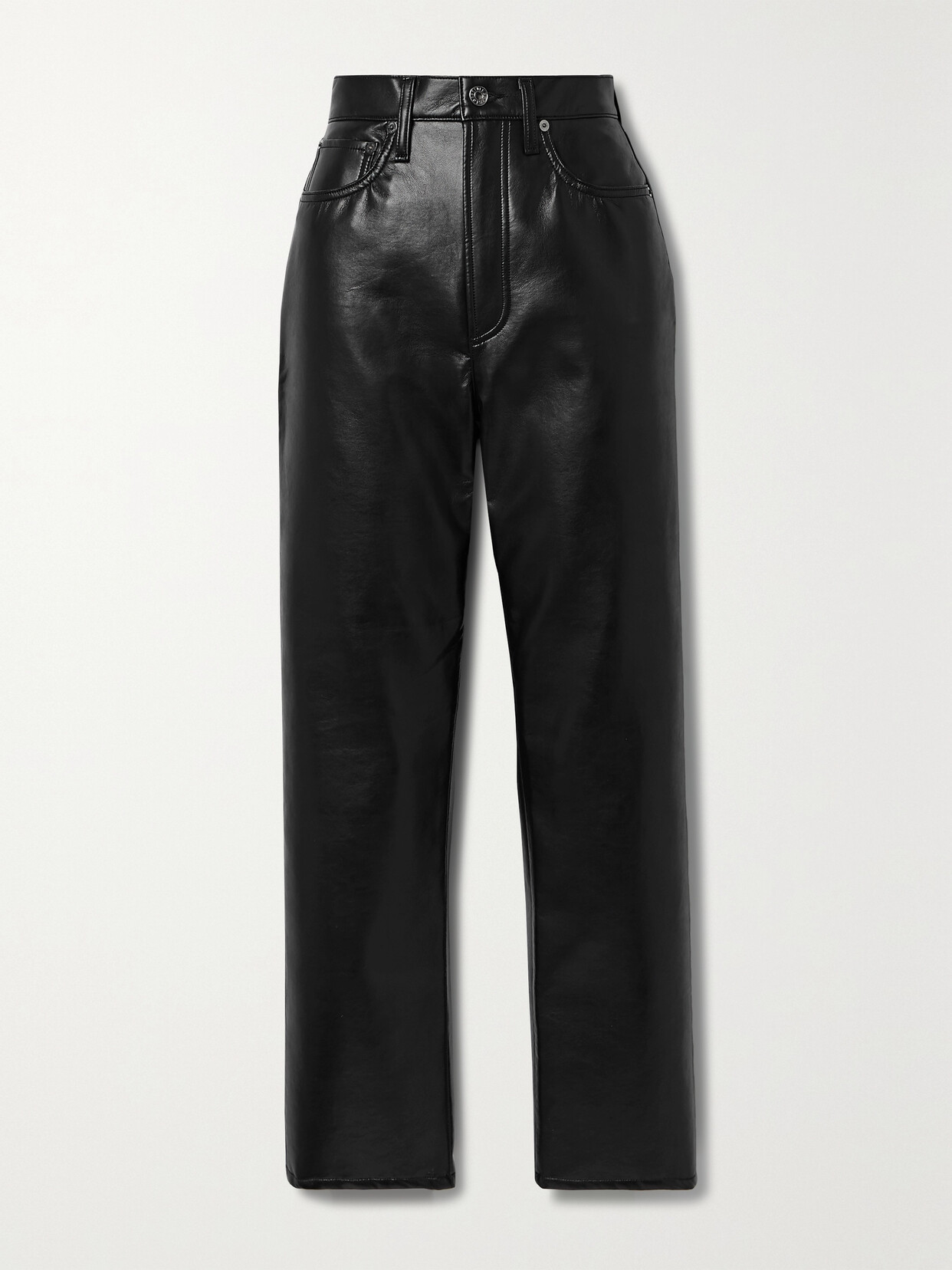 AGOLDE - + Net Sustain 90s Pinch Waist Leather-blend Straight-leg Pants - Black