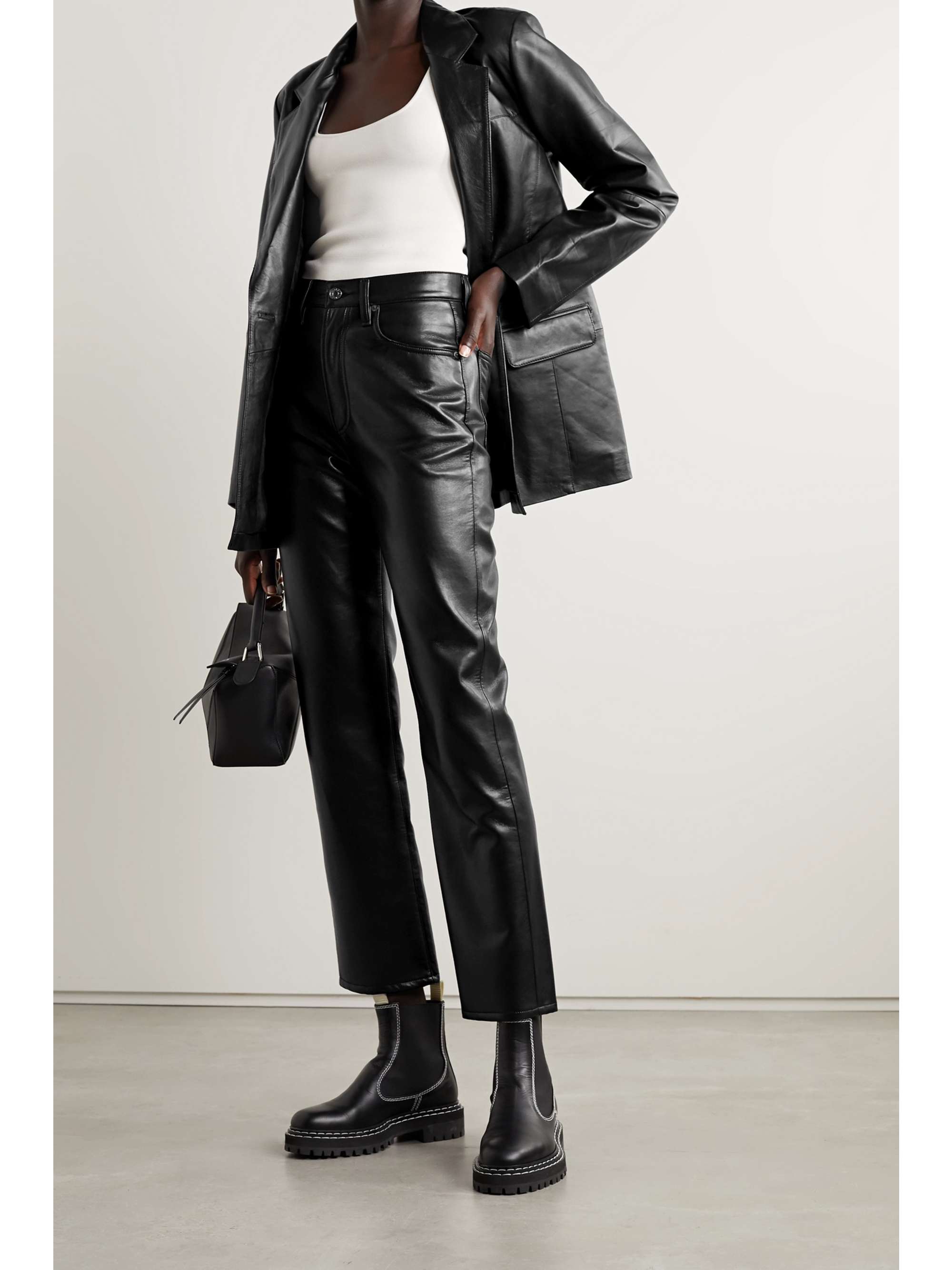 + NET SUSTAIN 90s Pinch Waist leather-blend straight-leg pants