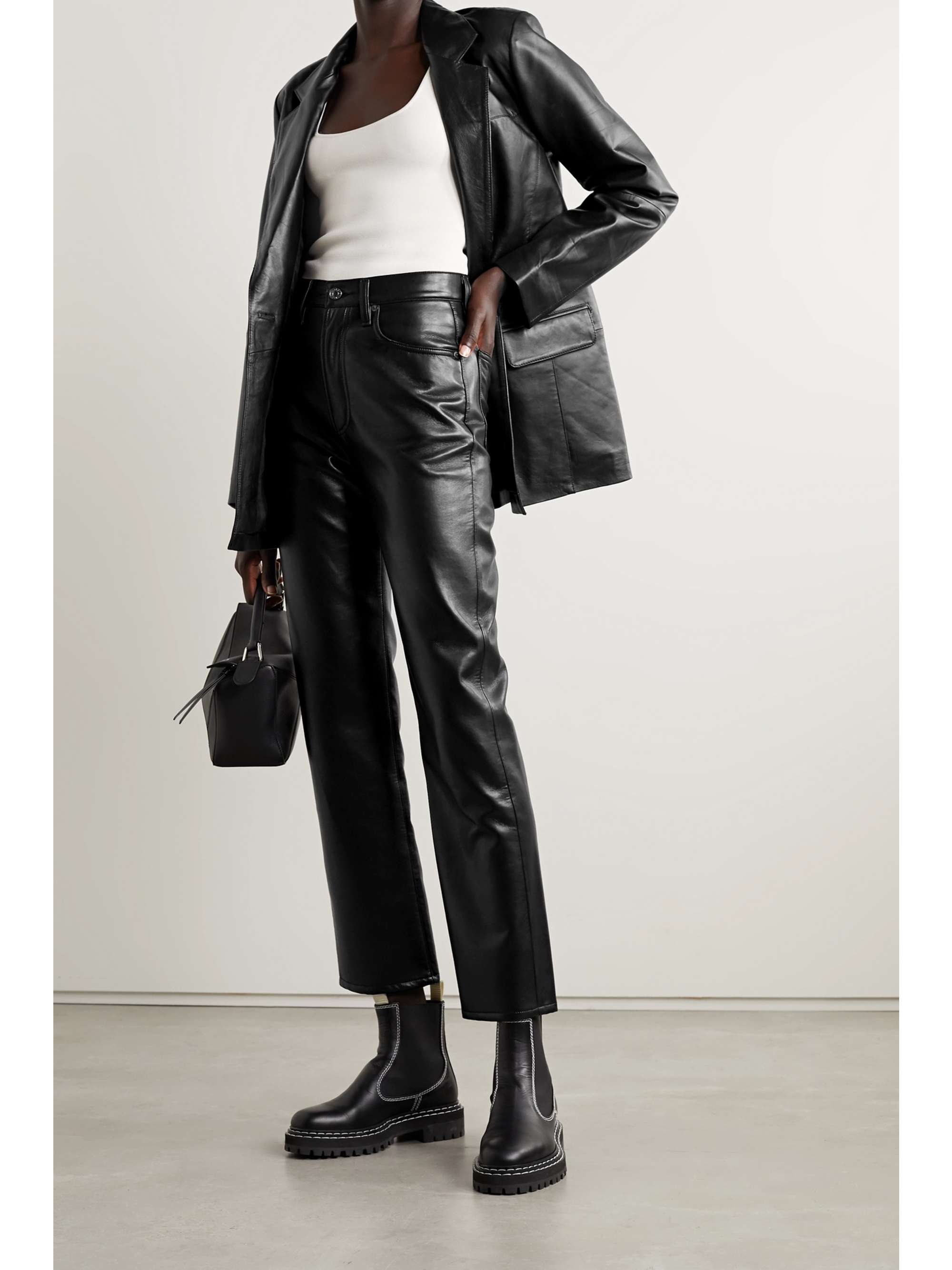 + NET SUSTAIN leather-blend straight-leg pants