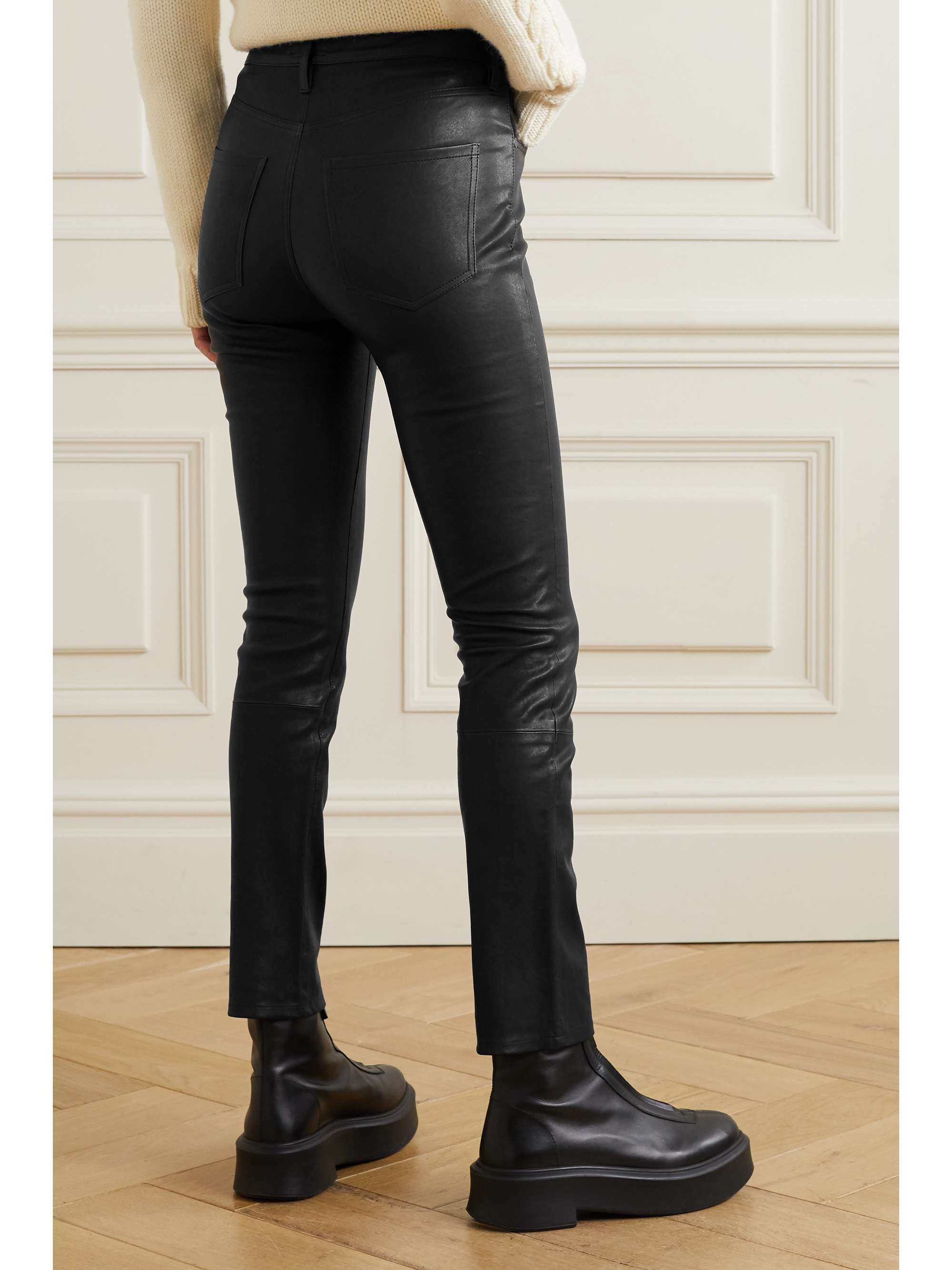 Black Harlow leather slim-leg pants 