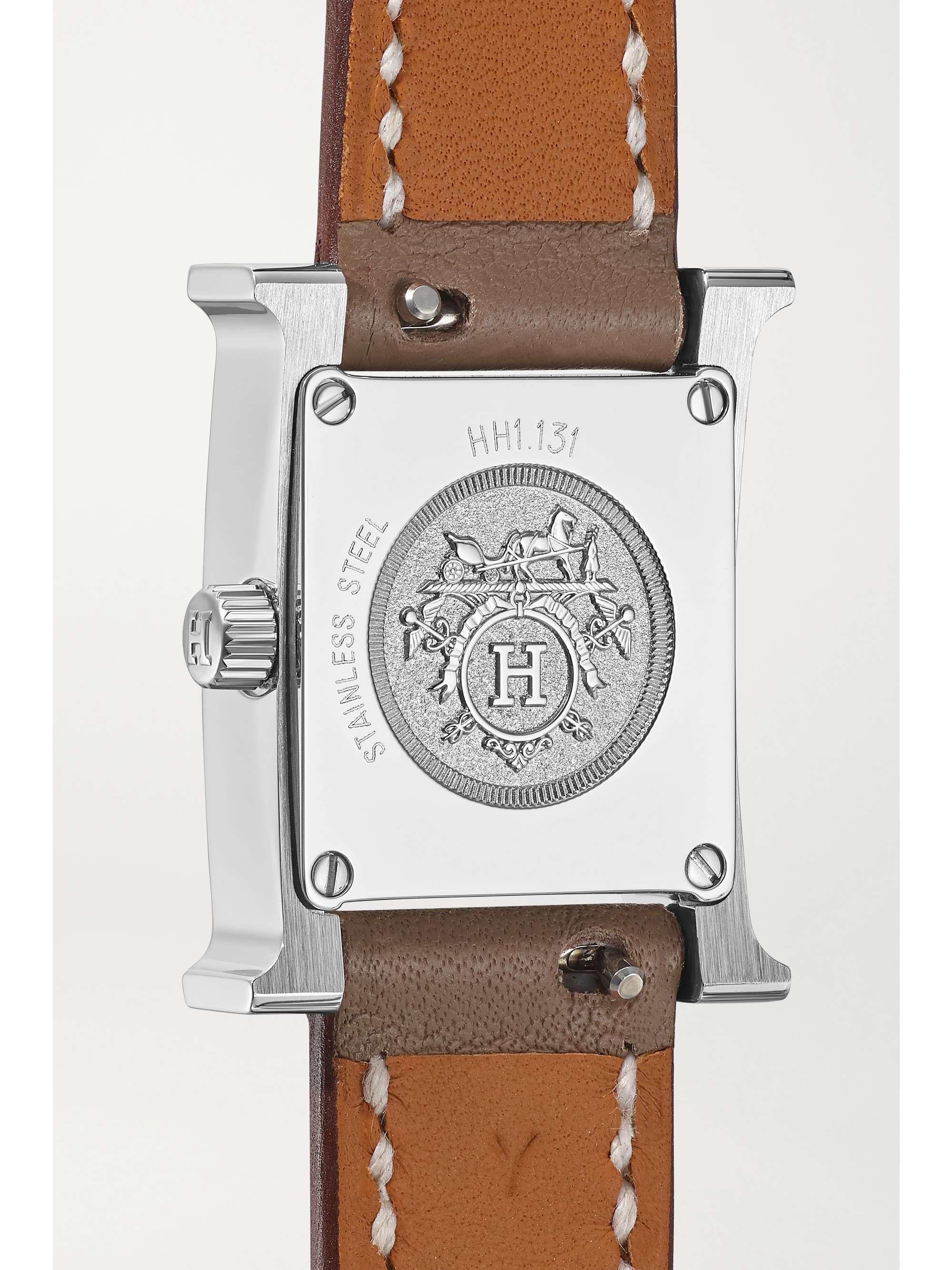 HERMÈS TIMEPIECES Heure H 17.2mm very small stainless steel, leather, mother-of-pearl and diamond watch