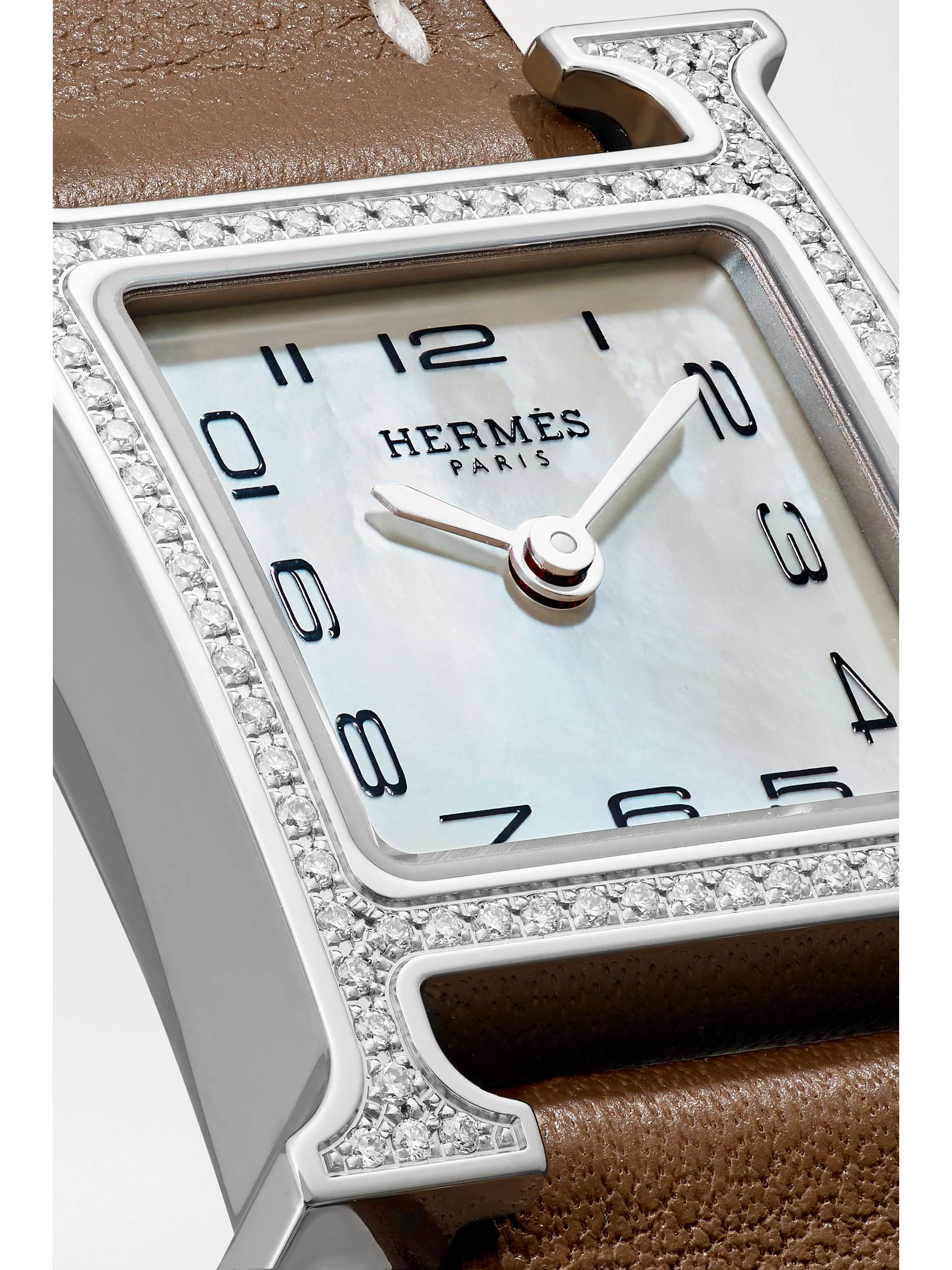 HERMÈS TIMEPIECES Heure H 17.2mm very small stainless steel, leather, mother-of-pearl and diamond watch