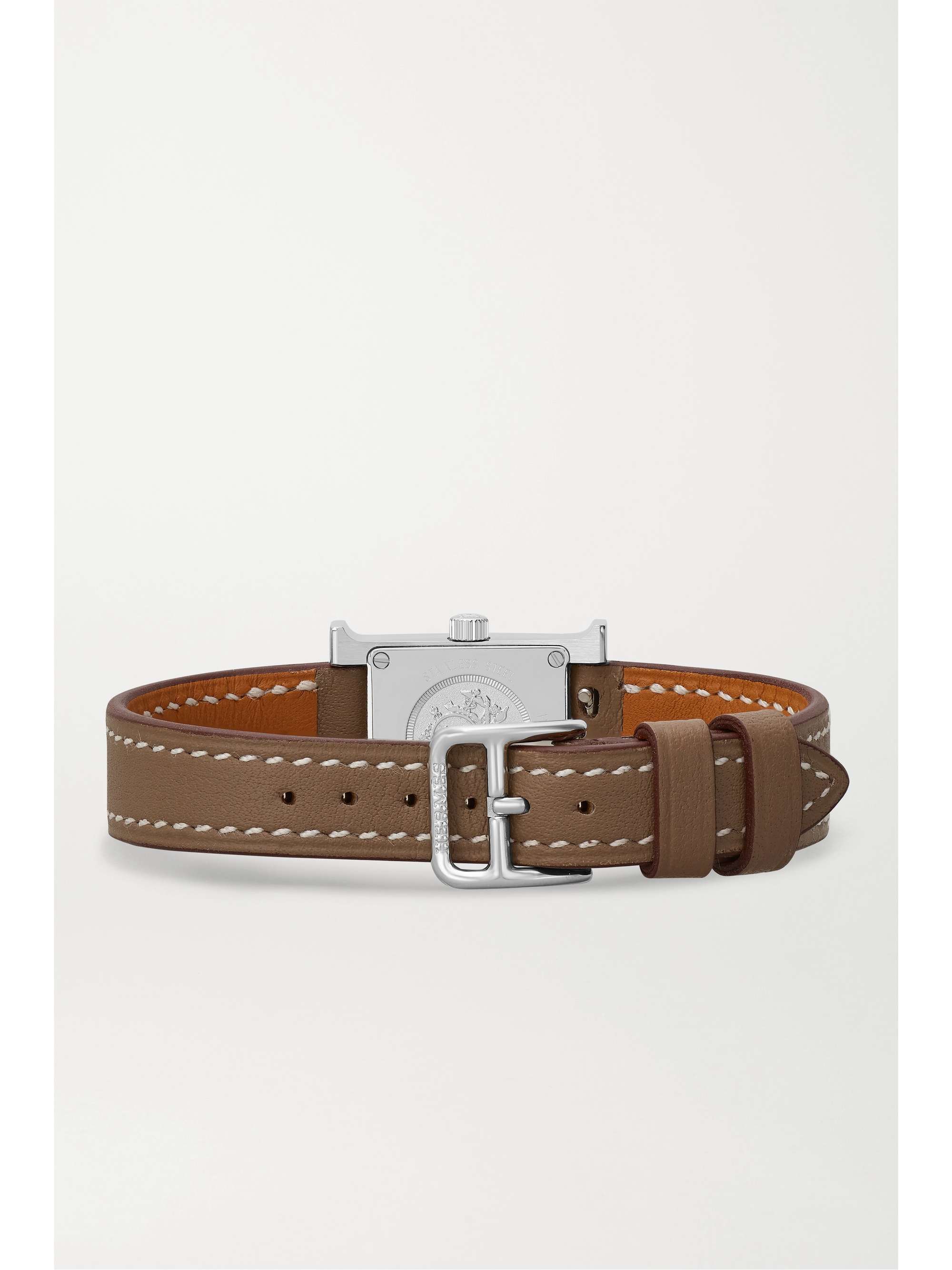HERMÈS TIMEPIECES Heure H 17.2mm very small stainless steel, leather, mother-of-pearl and diamond watch