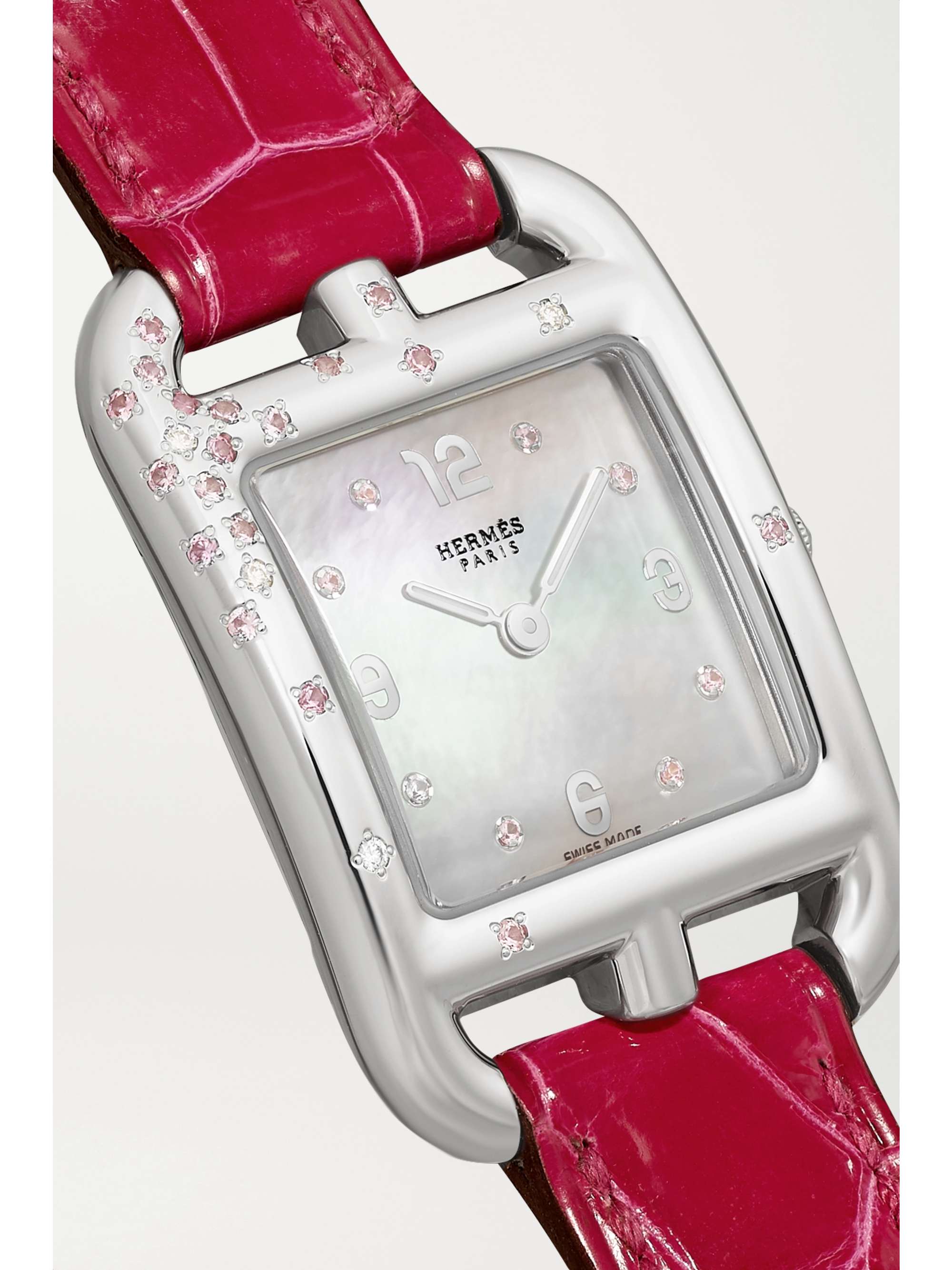 HERMÈS TIMEPIECES Cape Cod Double Tour 23mm small stainless steel, alligator, mother-of-pearl and diamond watch