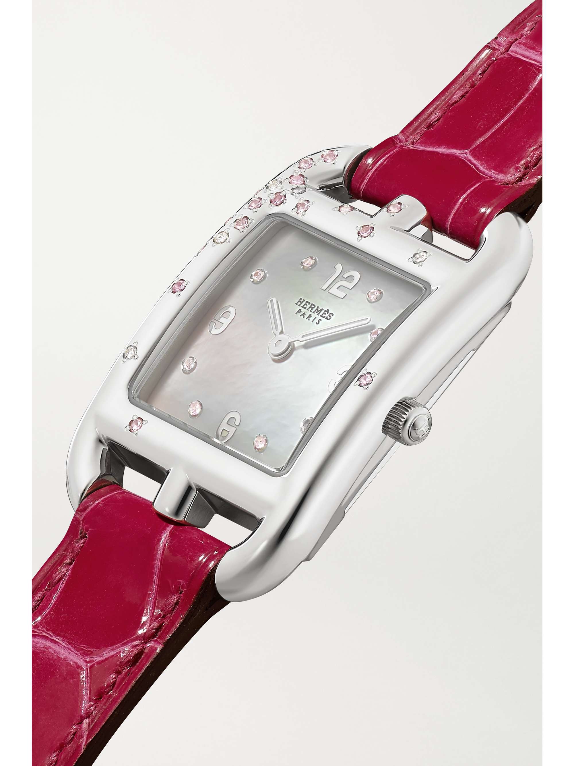HERMÈS TIMEPIECES Cape Cod Double Tour 23mm small stainless steel, alligator, mother-of-pearl and diamond watch