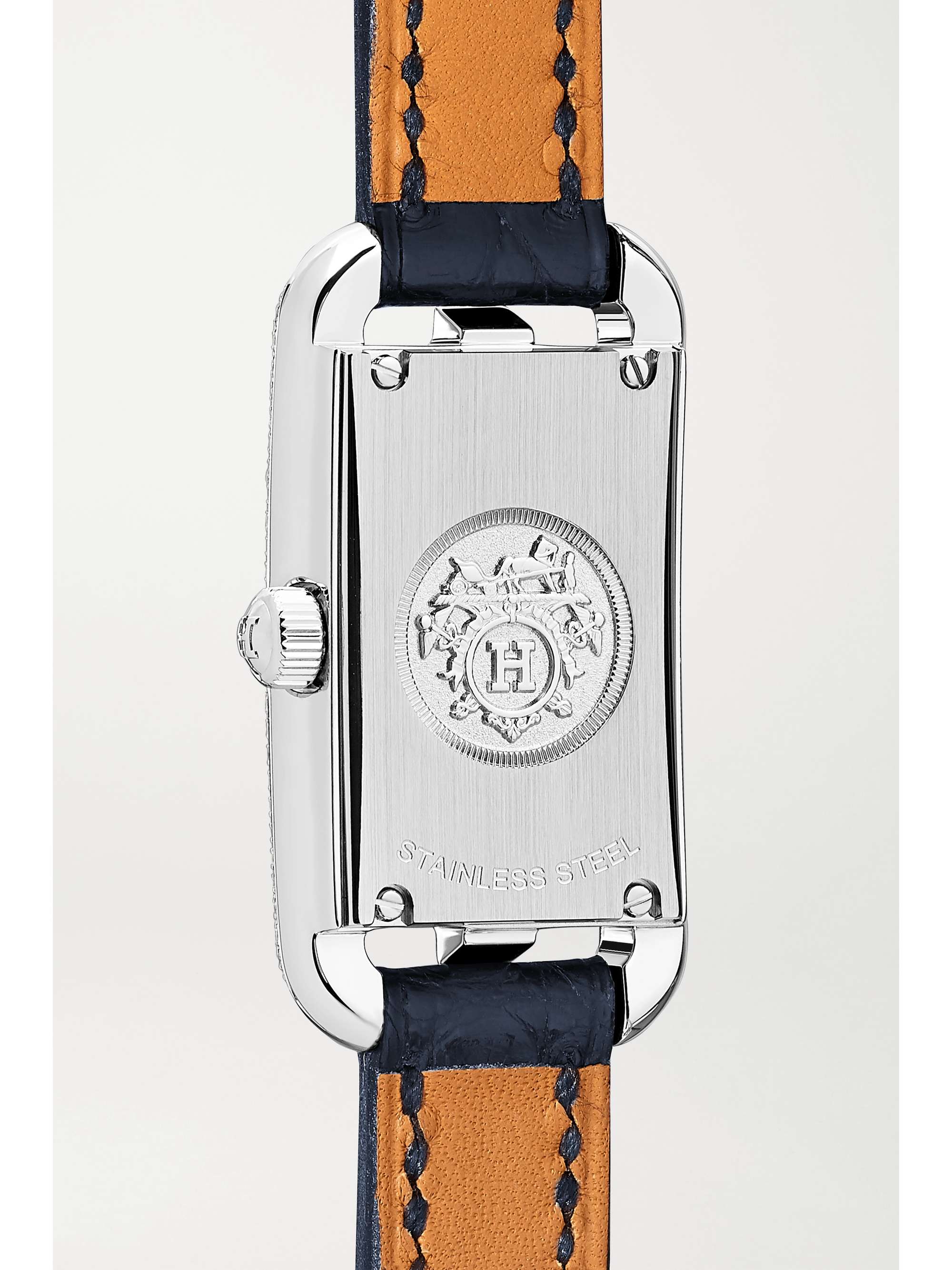 HERMÈS TIMEPIECES Nantucket 17mm very small stainless steel, alligator and diamond watch