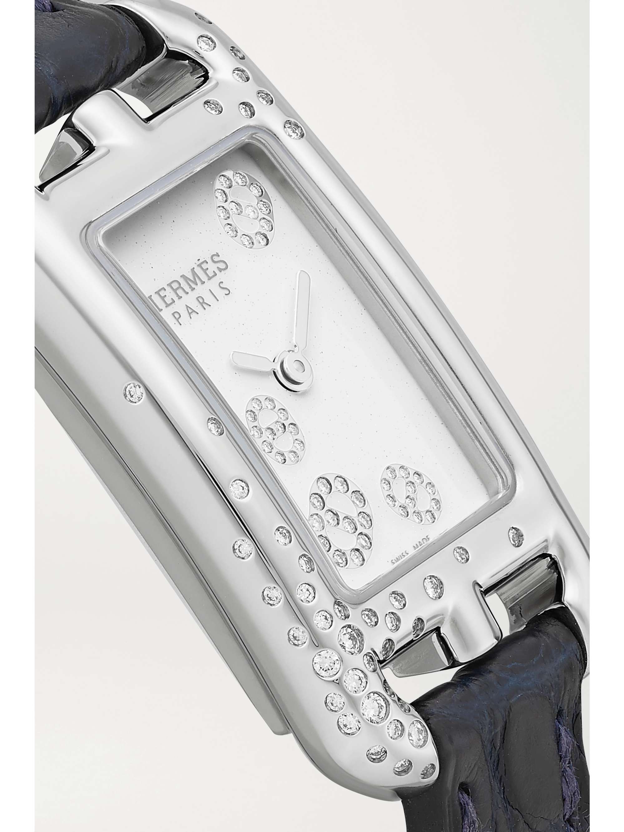 HERMÈS TIMEPIECES Nantucket 17mm very small stainless steel, alligator and diamond watch