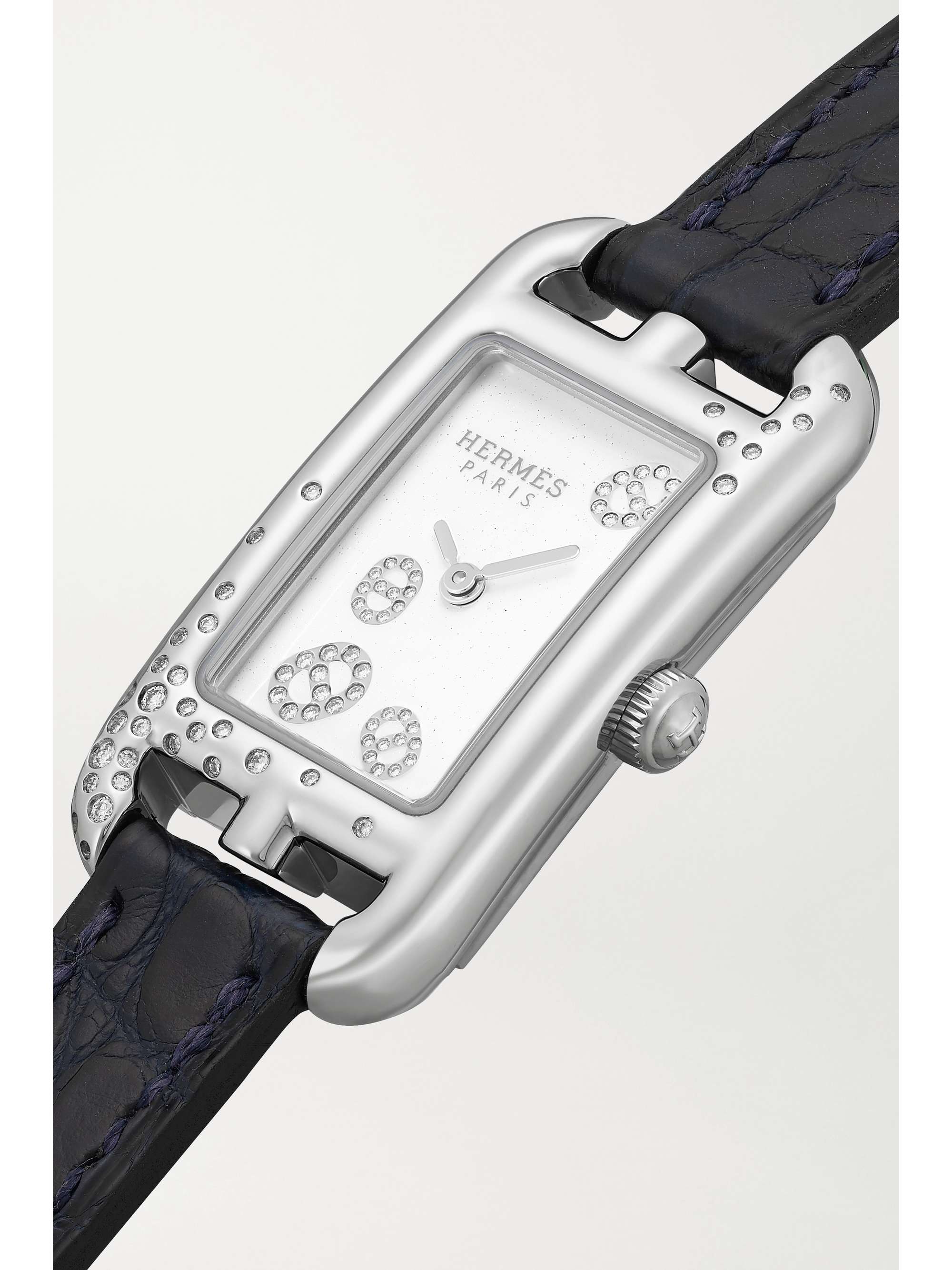 HERMÈS TIMEPIECES Nantucket 17mm very small stainless steel, alligator and diamond watch