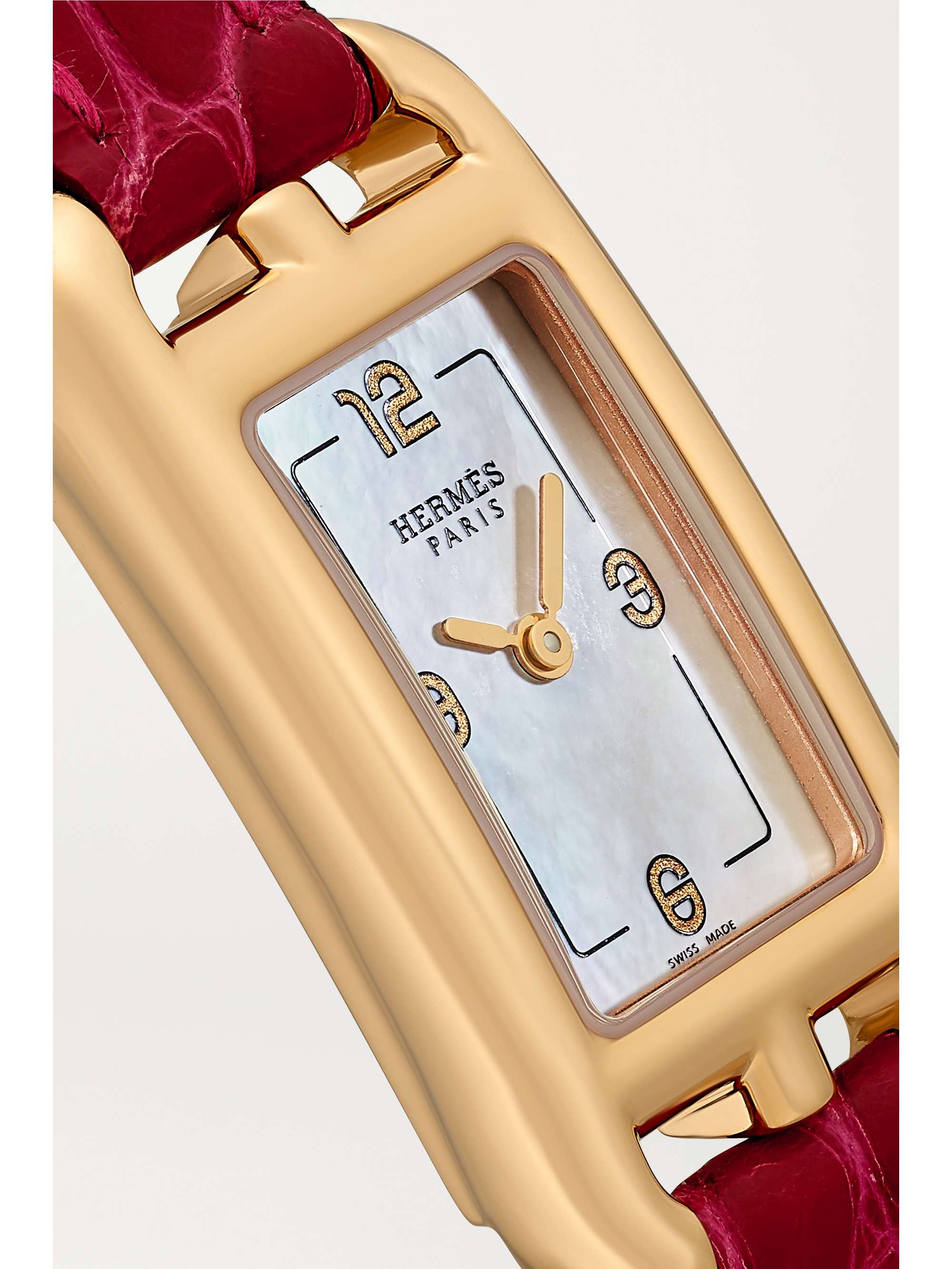 HERMÈS TIMEPIECES Nantucket 17 毫米 18K 玫瑰金珍珠母超小号腕表（短吻鳄鱼皮表带）