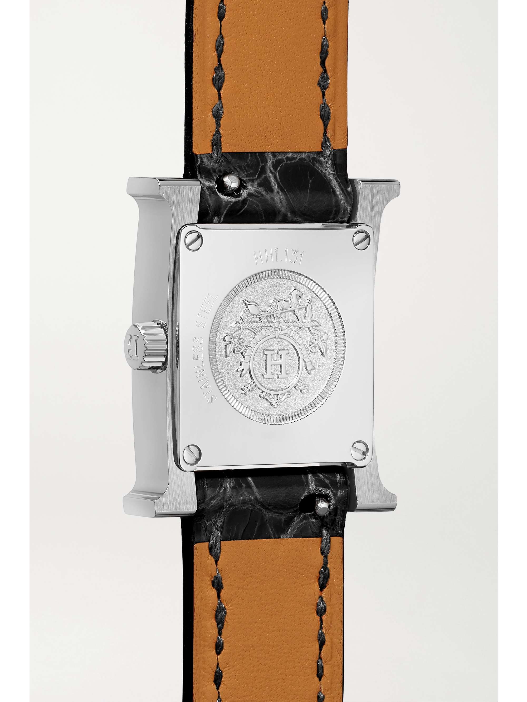 HERMÈS TIMEPIECES Montre en acier inoxydable, nacre et diamants à bracelet en alligator Heure H Very Small 17,2 mm