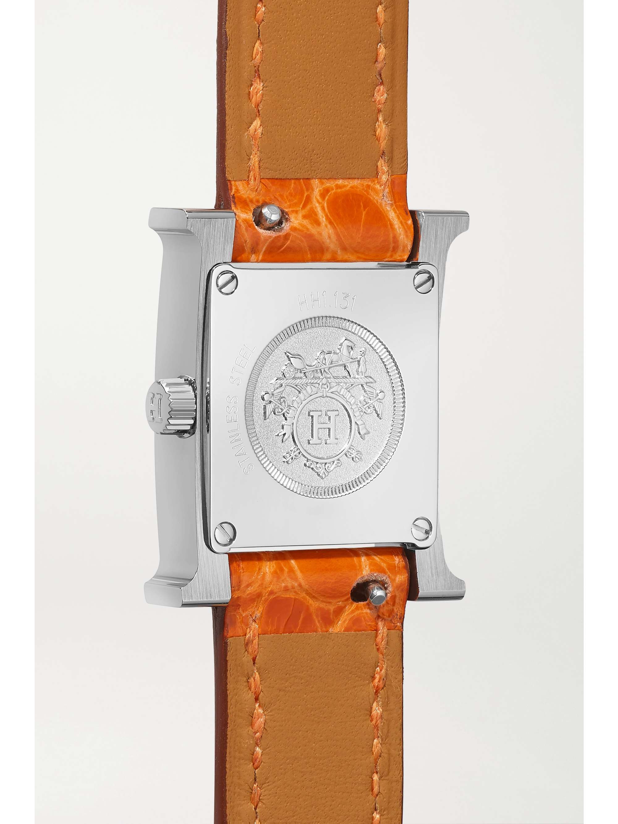 HERMÈS TIMEPIECES Montre en acier inoxydable, nacre et diamants à bracelet en alligator Heure H Very Small 17,2 mm