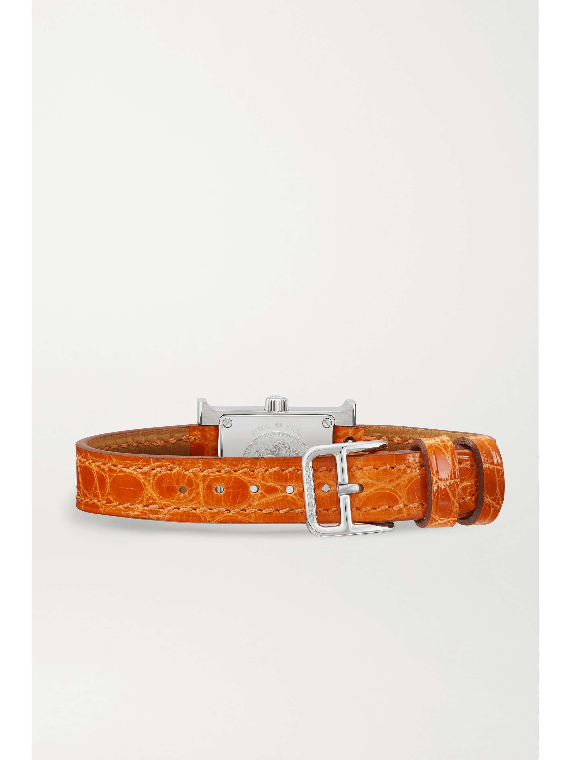 HERMÈS TIMEPIECES Montre en acier inoxydable, nacre et diamants à bracelet en alligator Heure H Very Small 17,2 mm