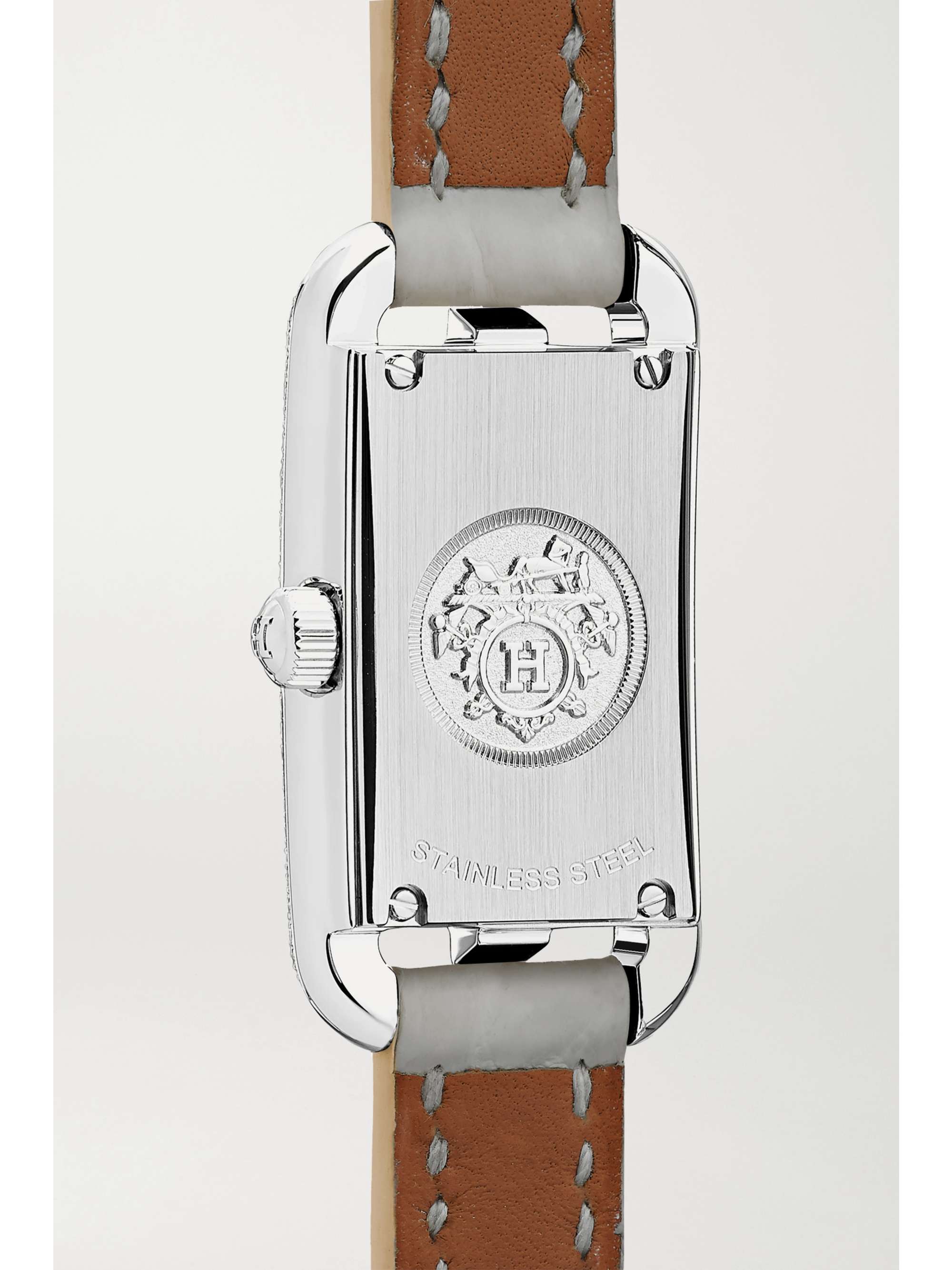 HERMÈS TIMEPIECES Montre en acier inoxydable et diamants à bracelet en alligator Nantucket Very Small 17 mm