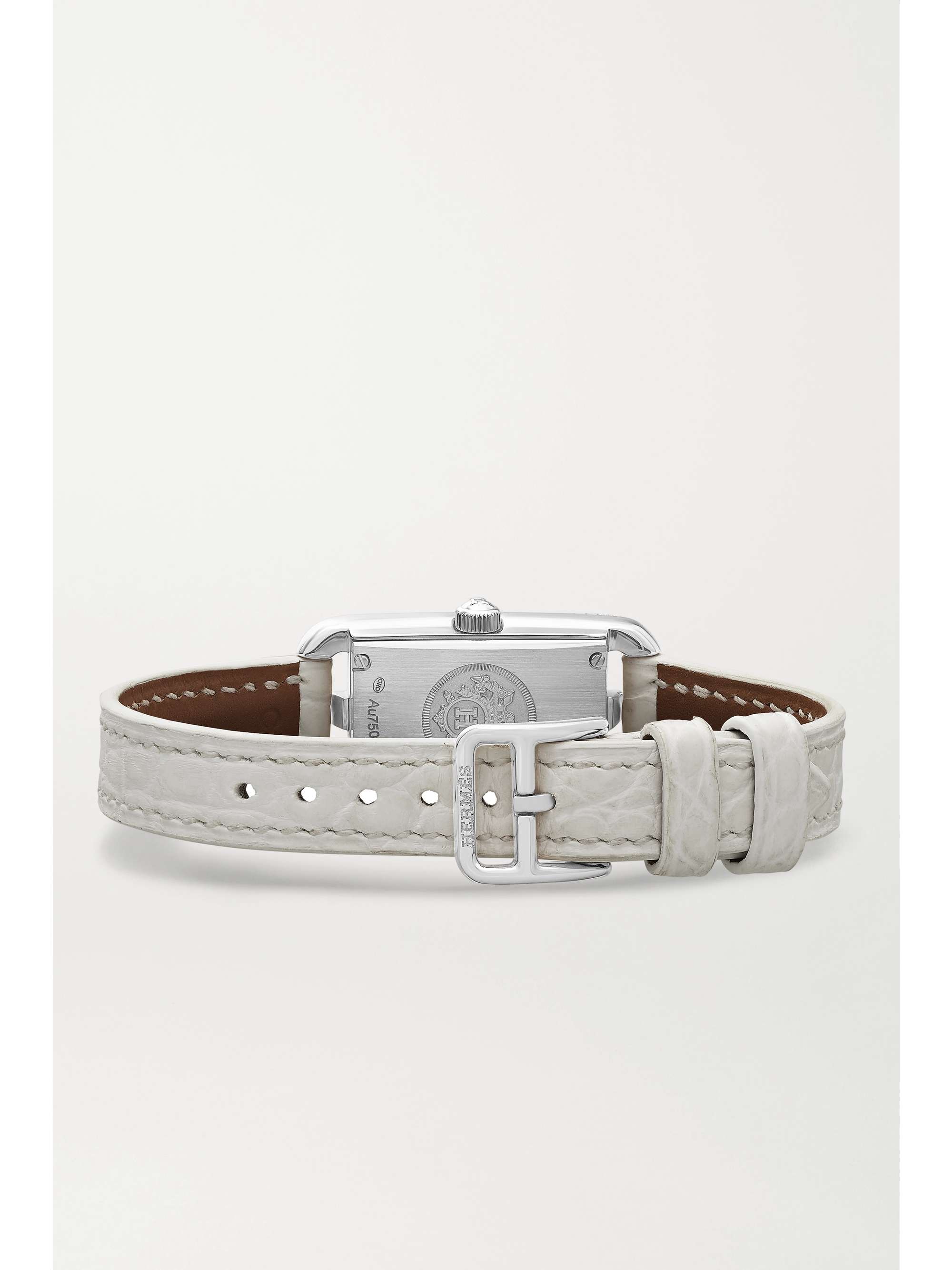 HERMÈS TIMEPIECES Montre en acier inoxydable et diamants à bracelet en alligator Nantucket Very Small 17 mm