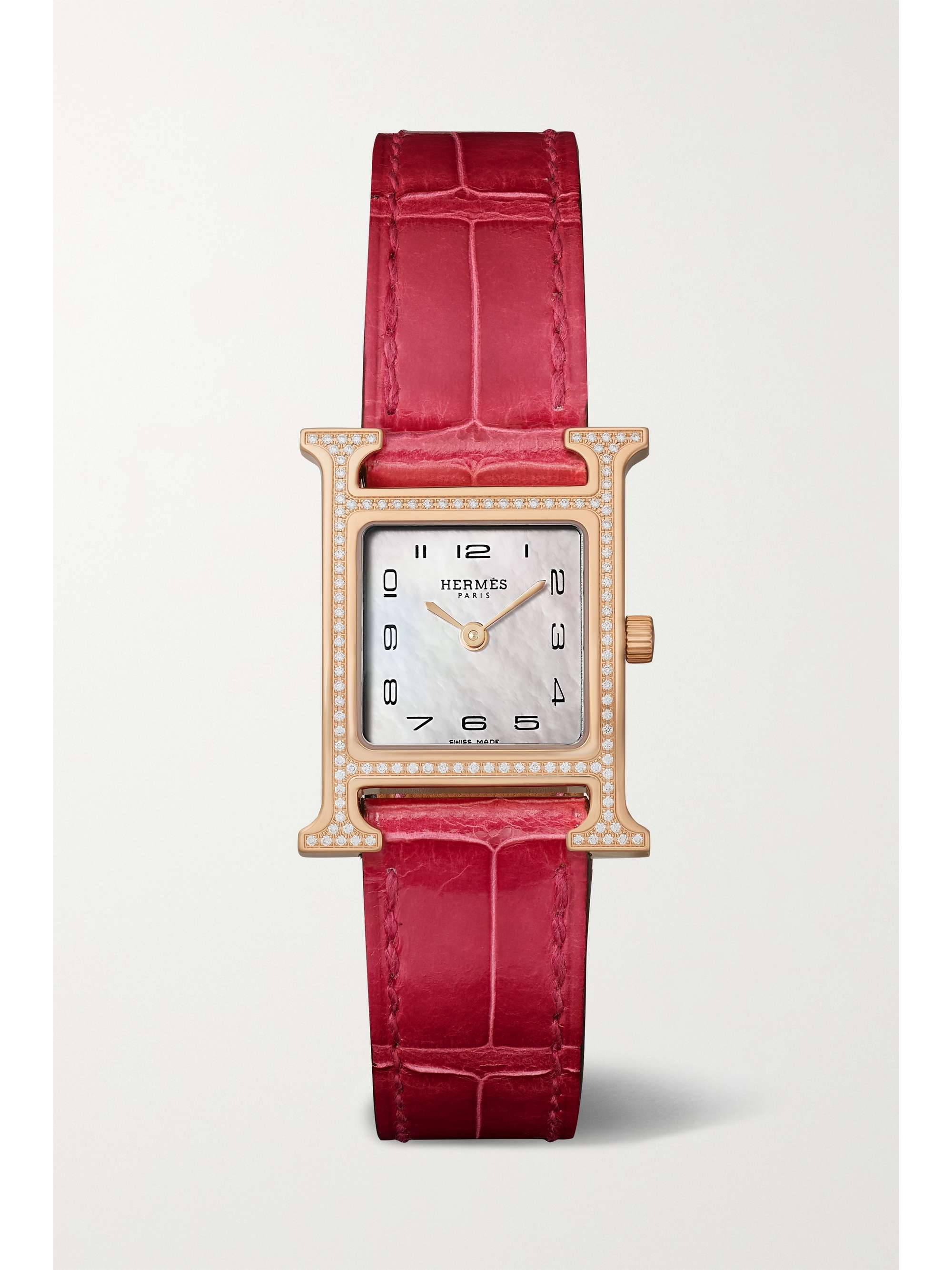 HERMÈS TIMEPIECES Heure H 21mm 18-karat rose gold, alligator, mother-of ...