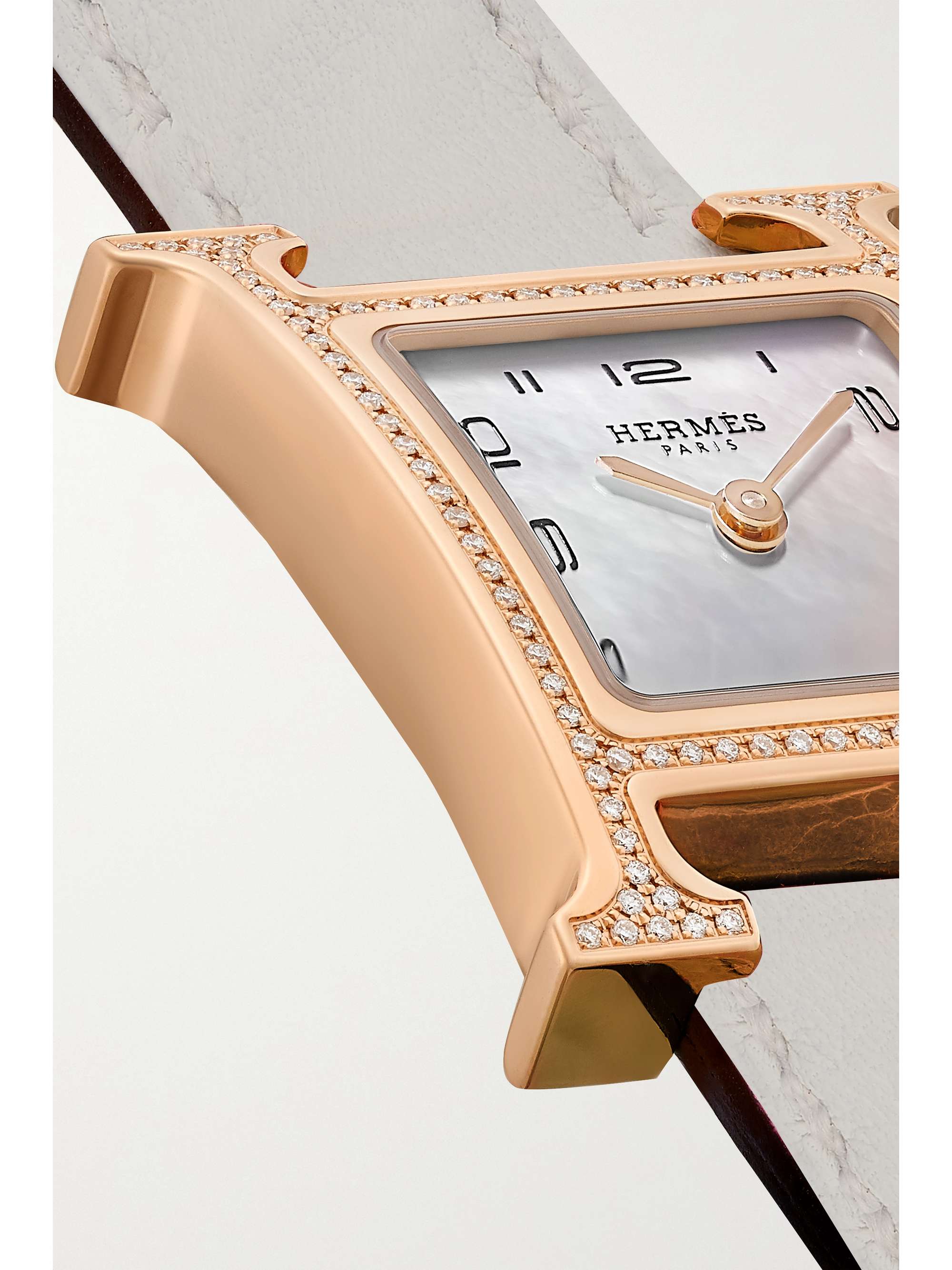 HERMÈS TIMEPIECES Heure H 25mm small 18-karat rose gold, alligator, mother-of-pearl and diamond watch