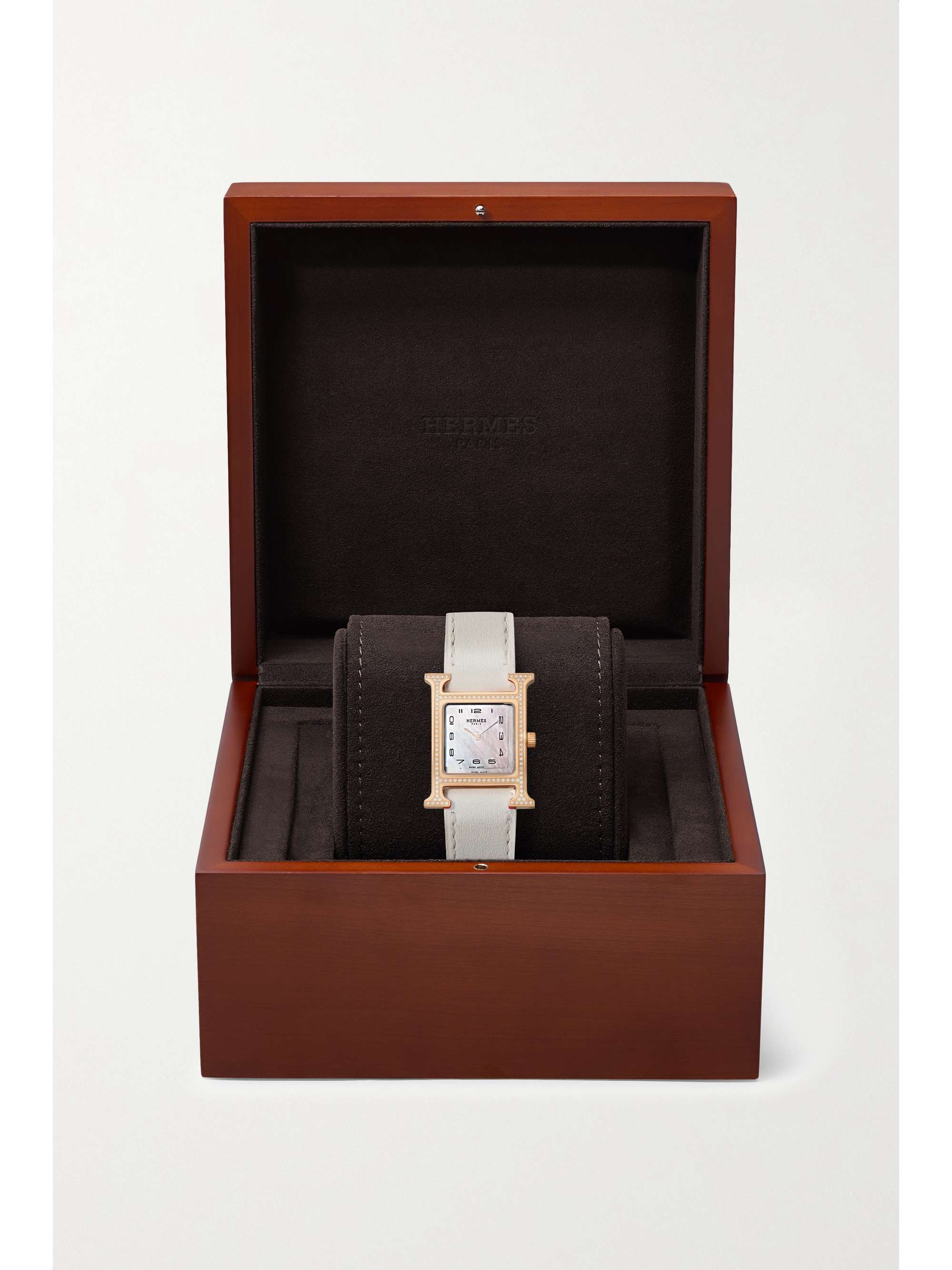 HERMÈS TIMEPIECES Heure H 25mm small 18-karat rose gold, alligator, mother-of-pearl and diamond watch