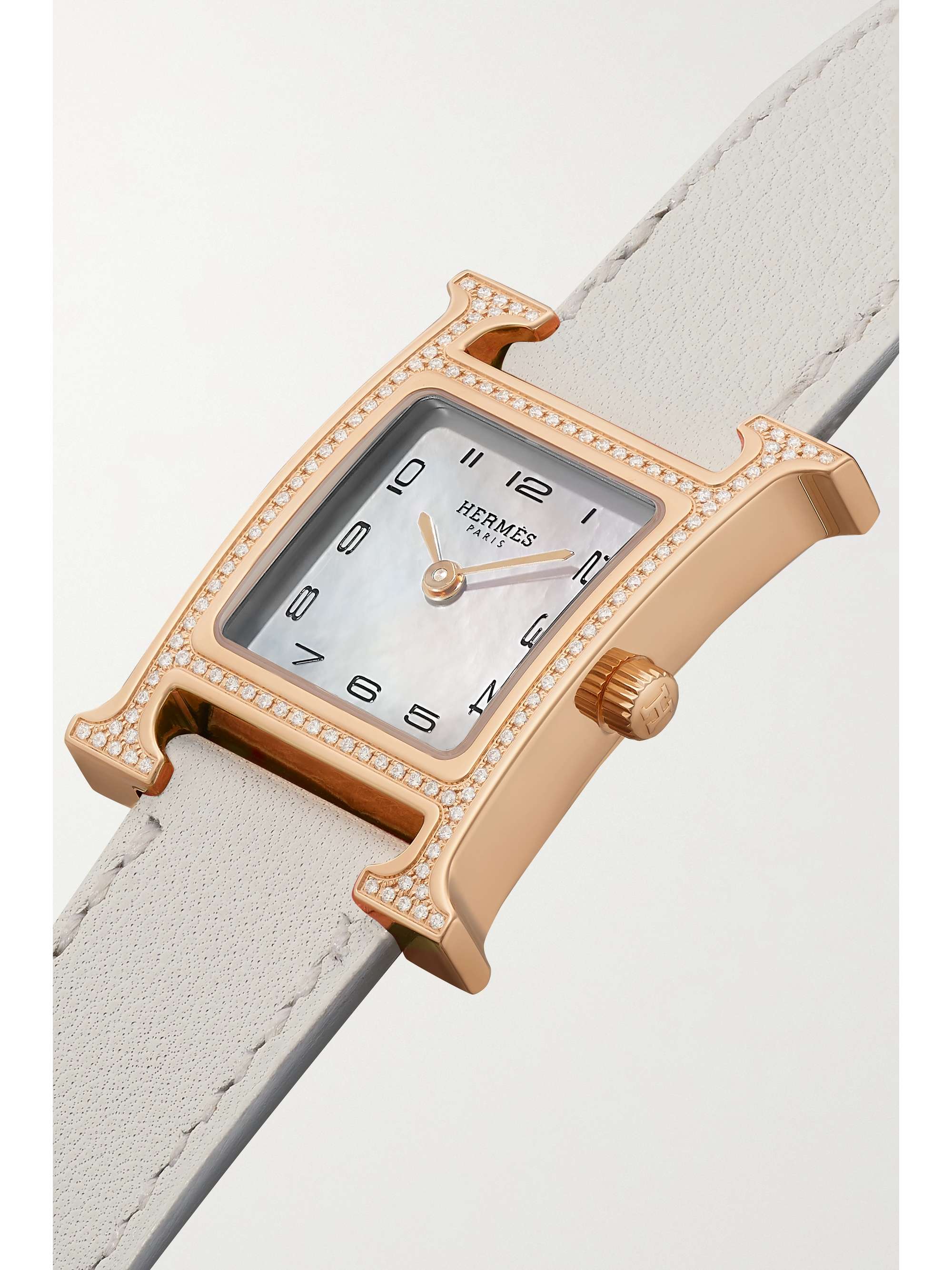 HERMÈS TIMEPIECES Heure H 25mm small 18-karat rose gold, alligator, mother-of-pearl and diamond watch