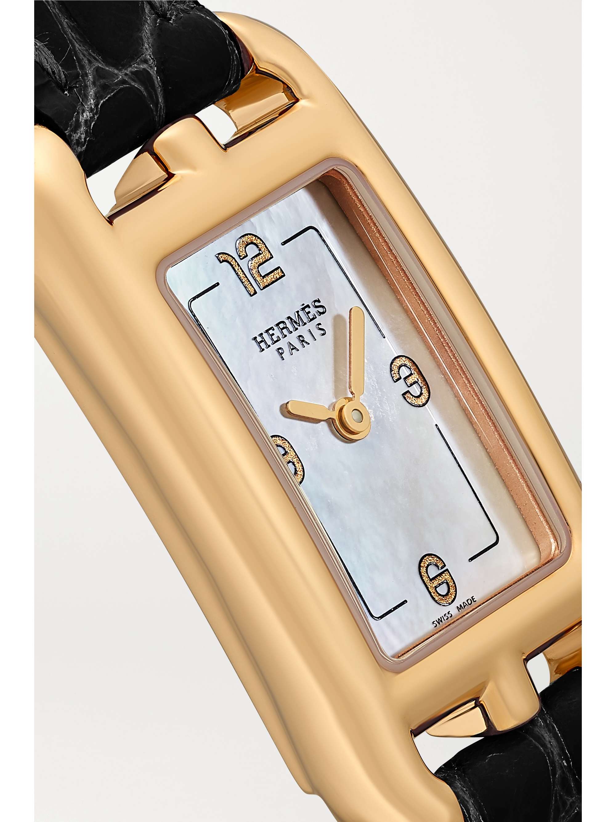 HERMÈS TIMEPIECES Nantucket 17 毫米 18K 玫瑰金珍珠母超小号腕表（短吻鳄鱼皮表带）
