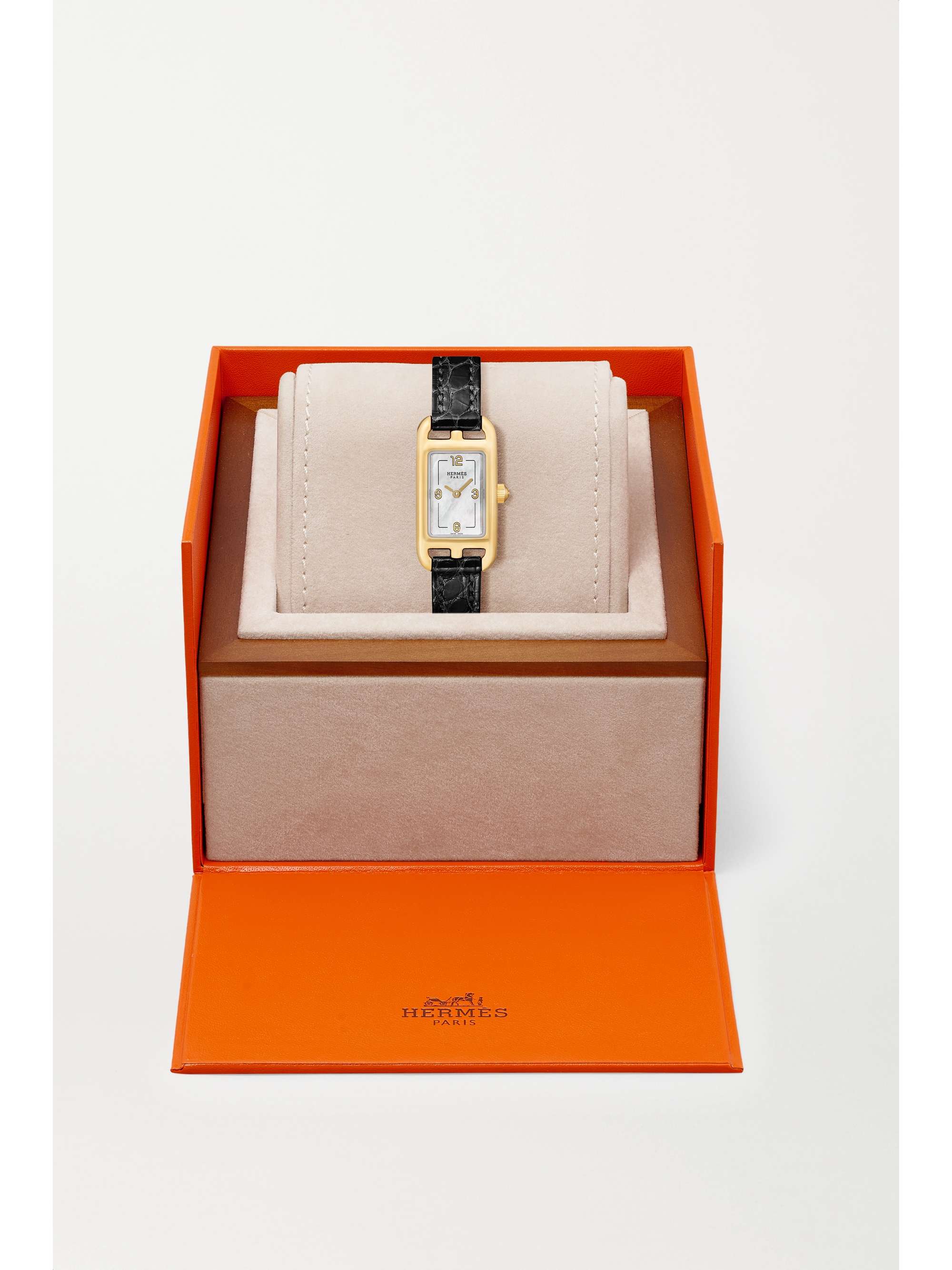HERMÈS TIMEPIECES Nantucket 17 毫米 18K 玫瑰金珍珠母超小号腕表（短吻鳄鱼皮表带）