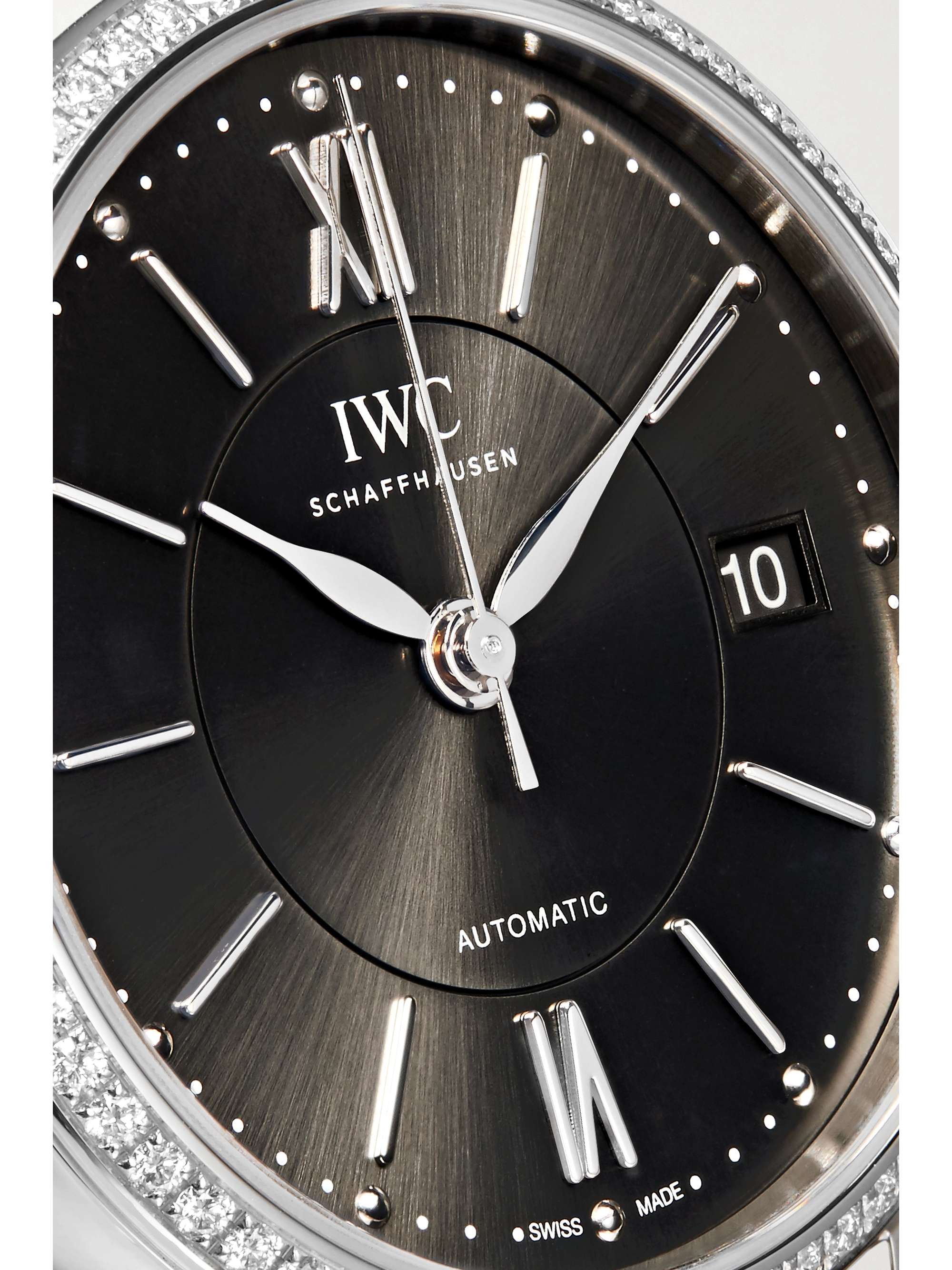 IWC SCHAFFHAUSEN Portofino Automatic 37mm stainless steel, alligator and diamond watch
