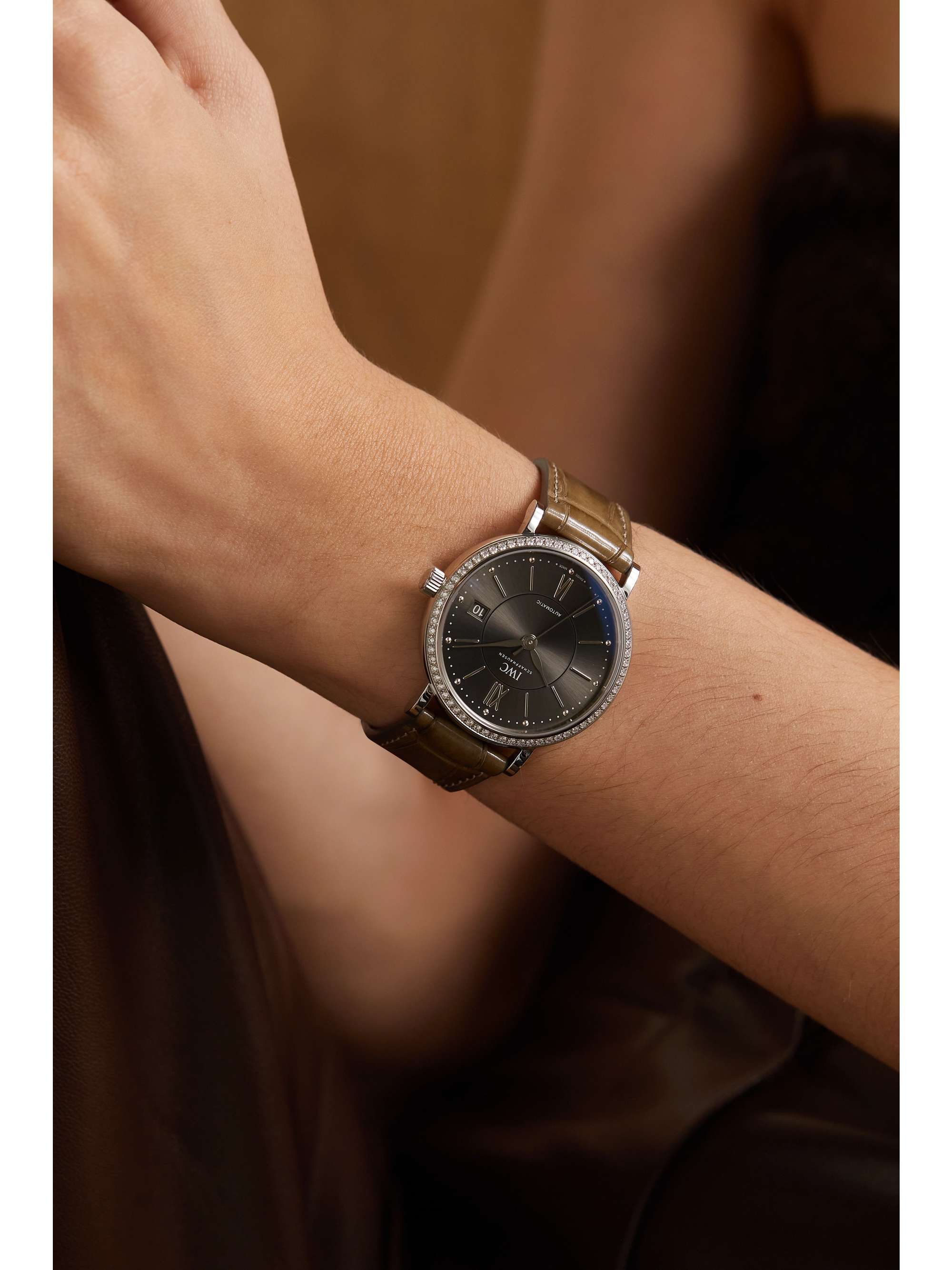 IWC SCHAFFHAUSEN Portofino Automatic 37mm stainless steel, alligator and diamond watch
